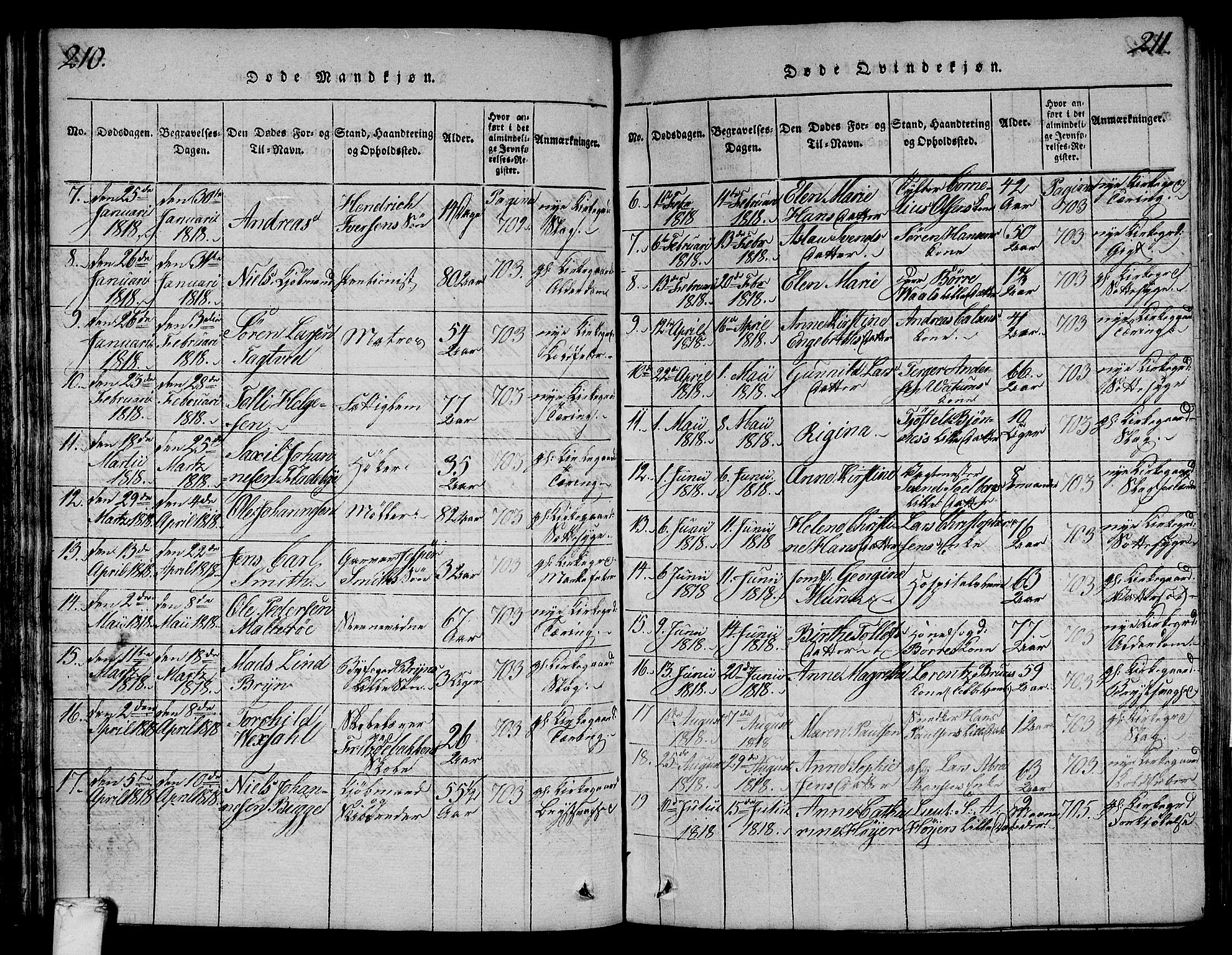 Larvik kirkebøker, SAKO/A-352/F/Fa/L0001: Parish register (official) no. I 1, 1814-1825, p. 210-211