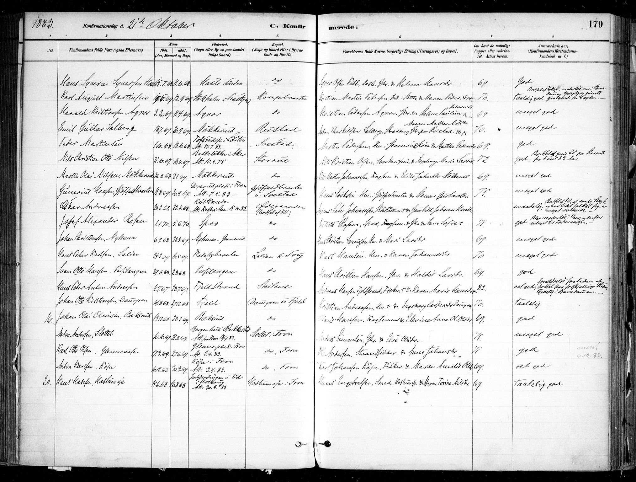 Nesodden prestekontor Kirkebøker, SAO/A-10013/F/Fa/L0009: Parish register (official) no. I 9, 1880-1915, p. 179