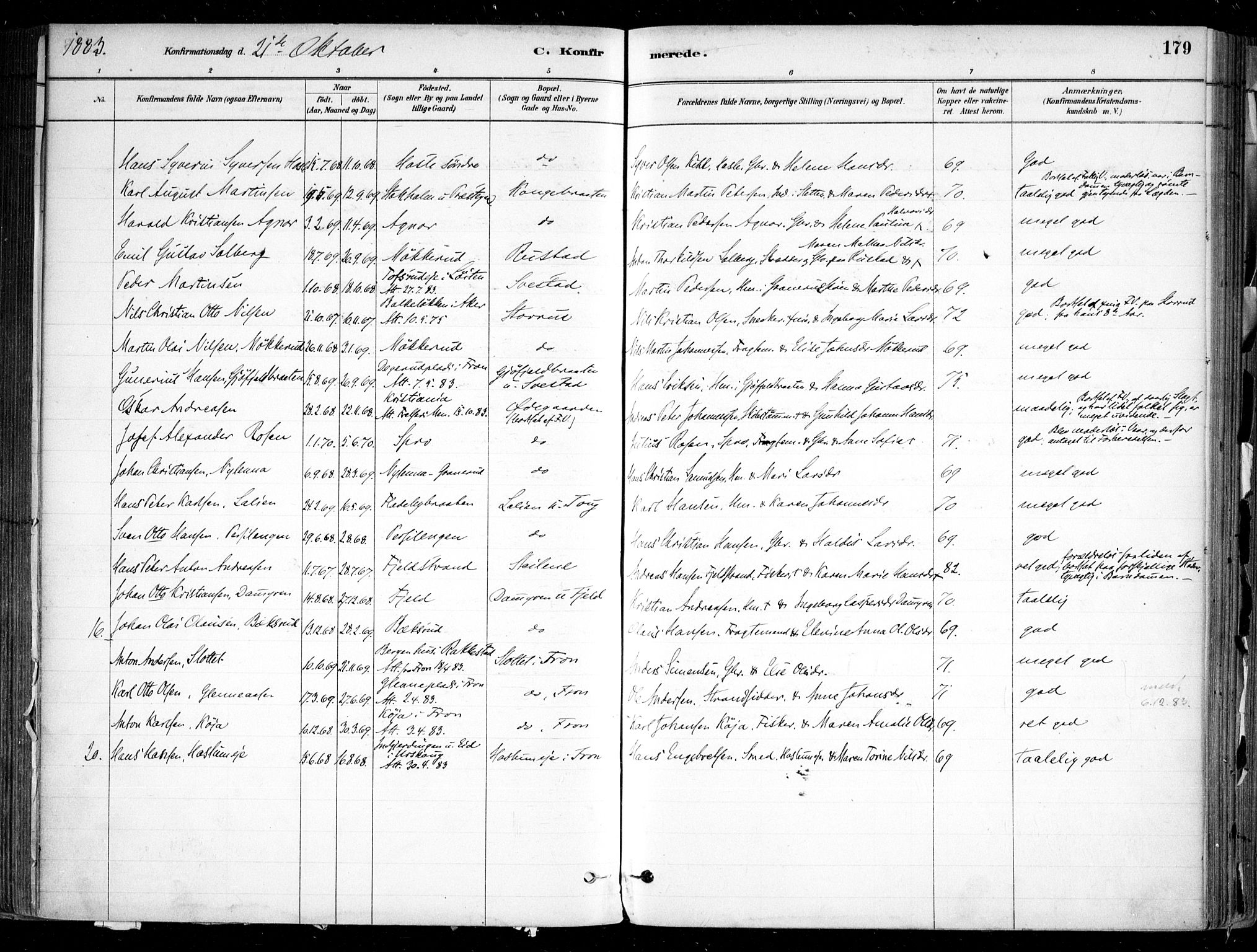 Nesodden prestekontor Kirkebøker, AV/SAO-A-10013/F/Fa/L0009: Parish register (official) no. I 9, 1880-1915, p. 179