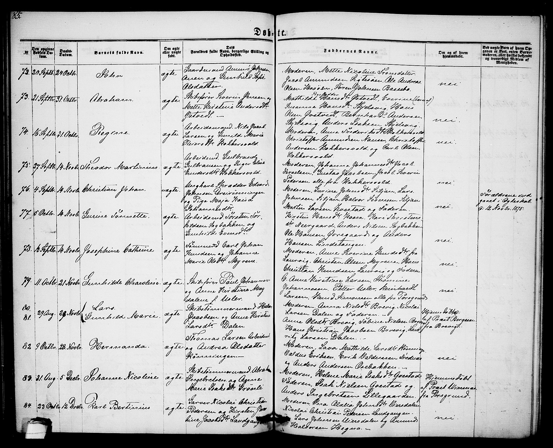 Eidanger kirkebøker, AV/SAKO-A-261/G/Ga/L0001: Parish register (copy) no. 1, 1863-1878, p. 85