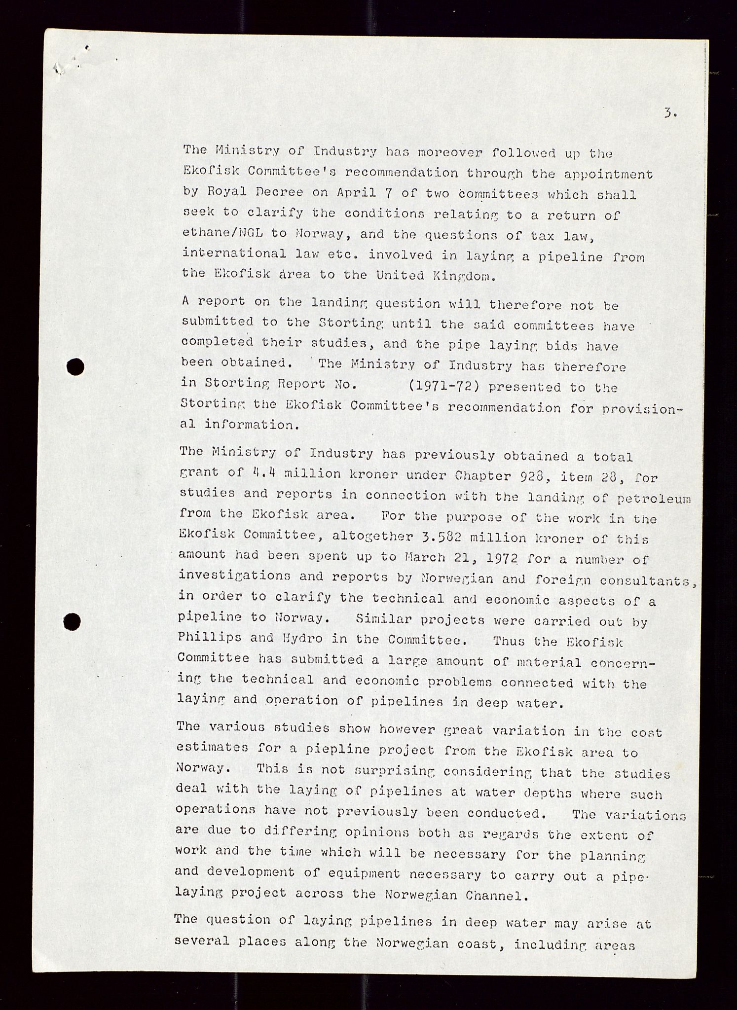 Industridepartementet, Oljekontoret, AV/SAST-A-101348/Di/L0002: DWP, måneds- kvartals- halvårs- og årsrapporter, økonomi, personell, div., 1972-1974, p. 129