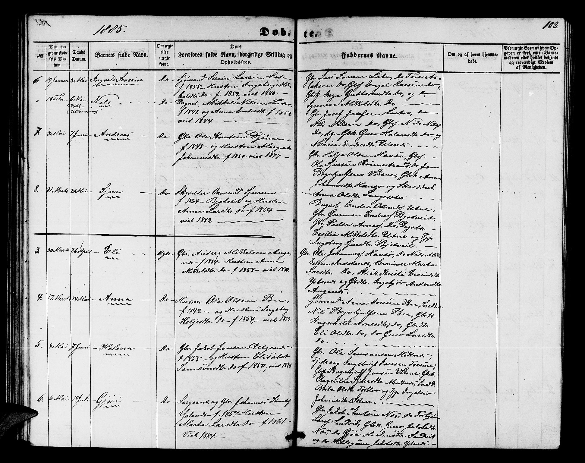 Ullensvang sokneprestembete, SAB/A-78701/H/Hab: Parish register (copy) no. E 6, 1857-1886, p. 103
