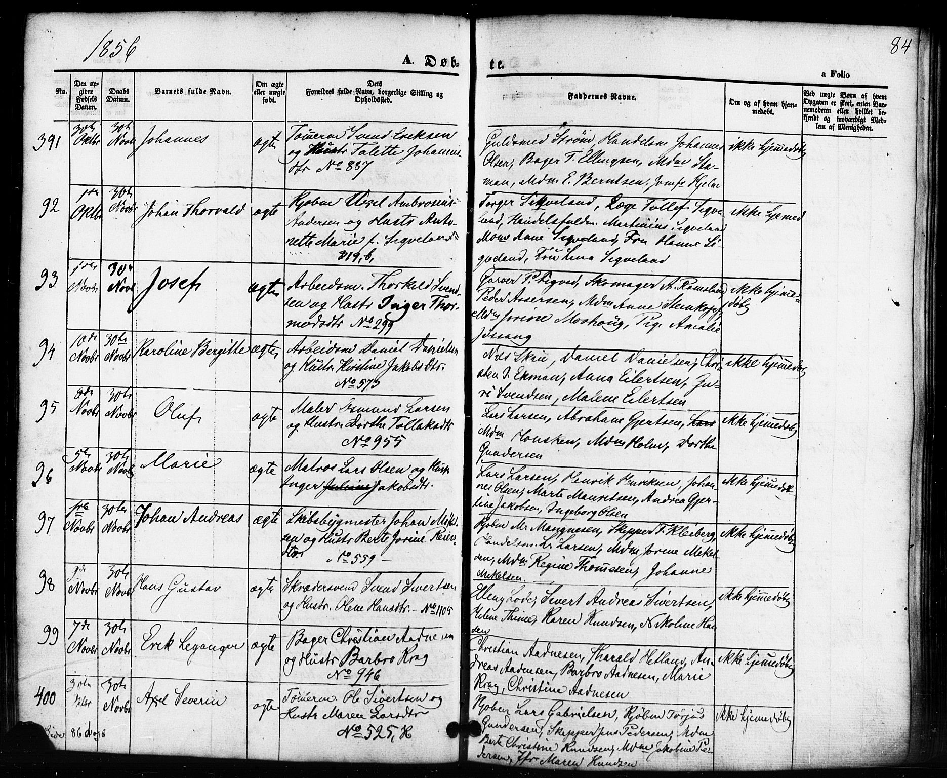 Domkirken sokneprestkontor, SAST/A-101812/001/30/30BB/L0010: Parish register (copy) no. B 10, 1855-1860, p. 84