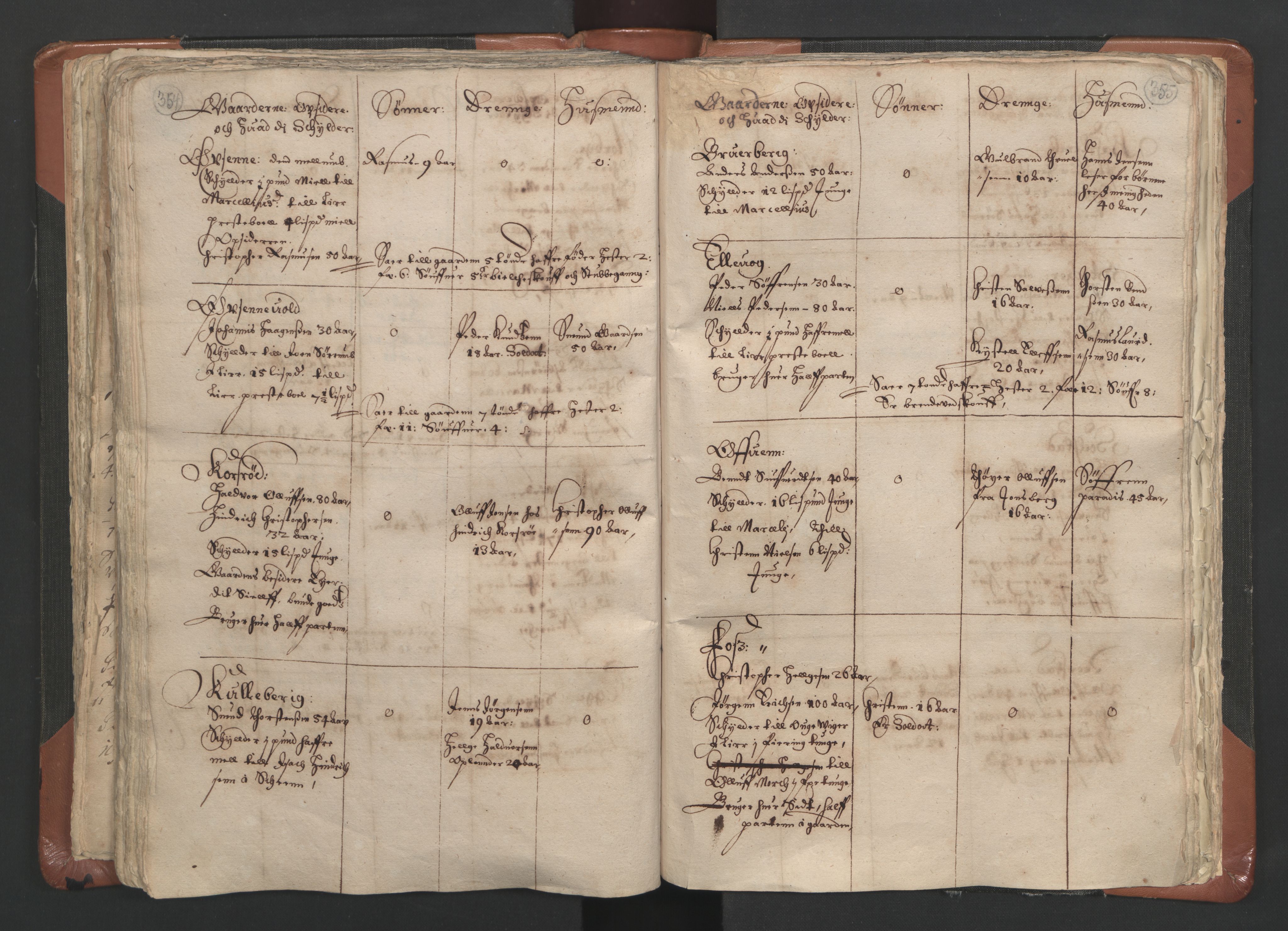 RA, Vicar's Census 1664-1666, no. 9: Bragernes deanery, 1664-1666, p. 354-355