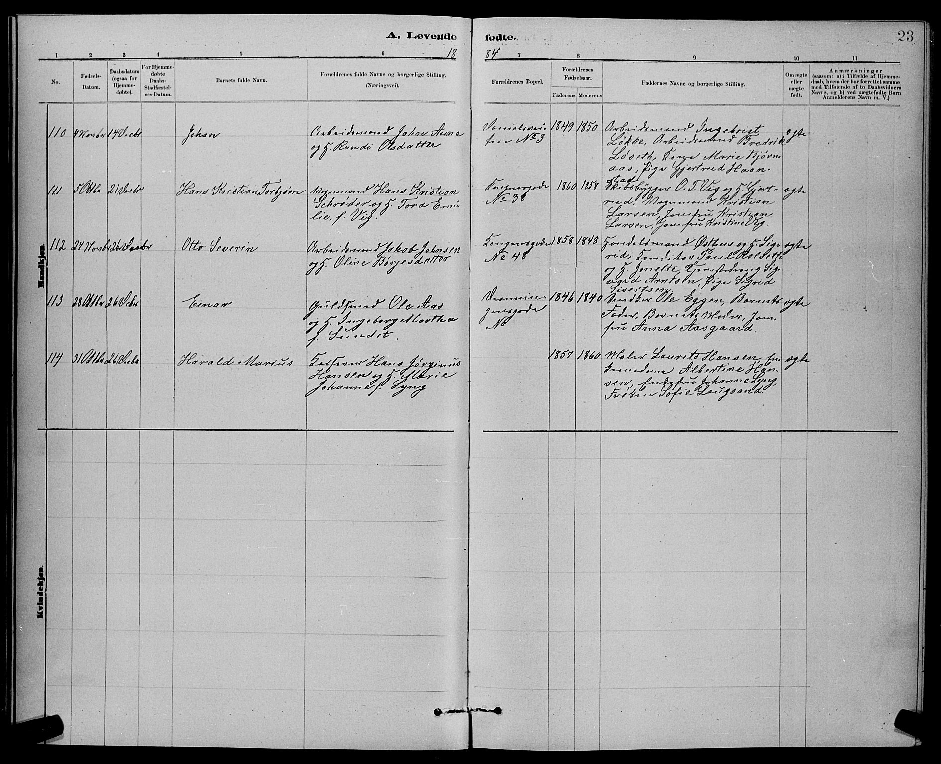 Ministerialprotokoller, klokkerbøker og fødselsregistre - Sør-Trøndelag, SAT/A-1456/601/L0092: Parish register (copy) no. 601C10, 1884-1897, p. 23