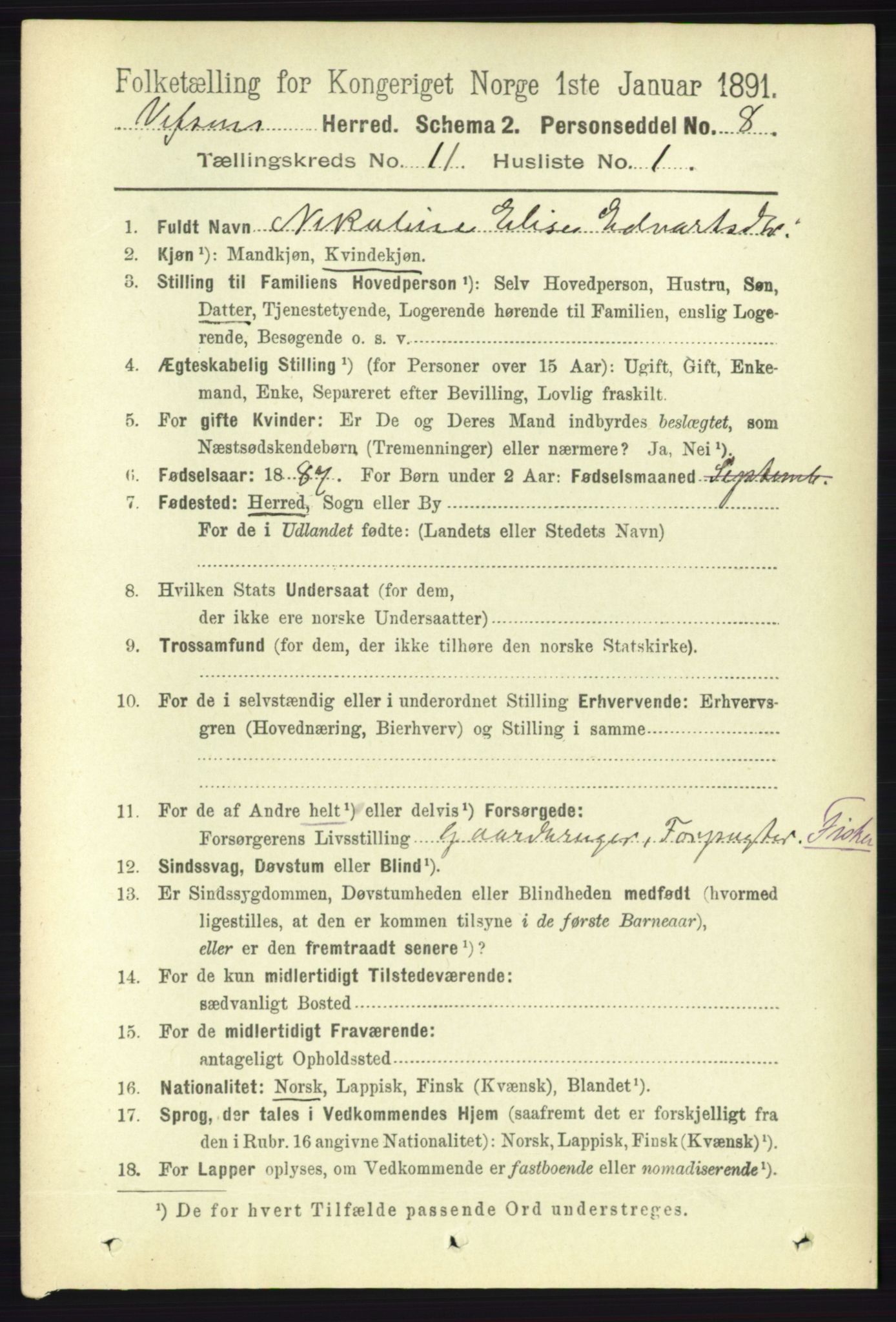 RA, 1891 census for 1824 Vefsn, 1891, p. 5671