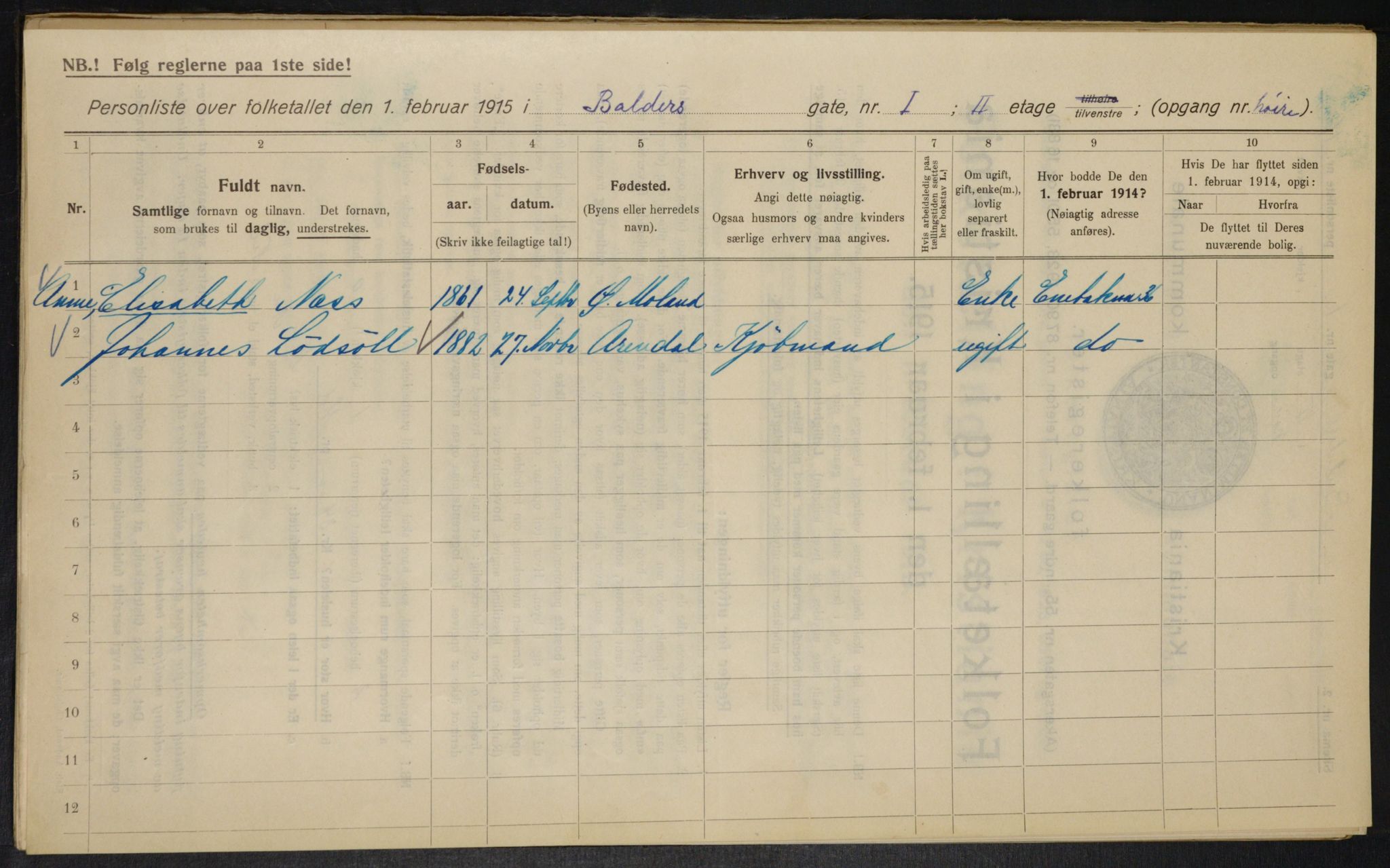 OBA, Municipal Census 1915 for Kristiania, 1915, p. 3112