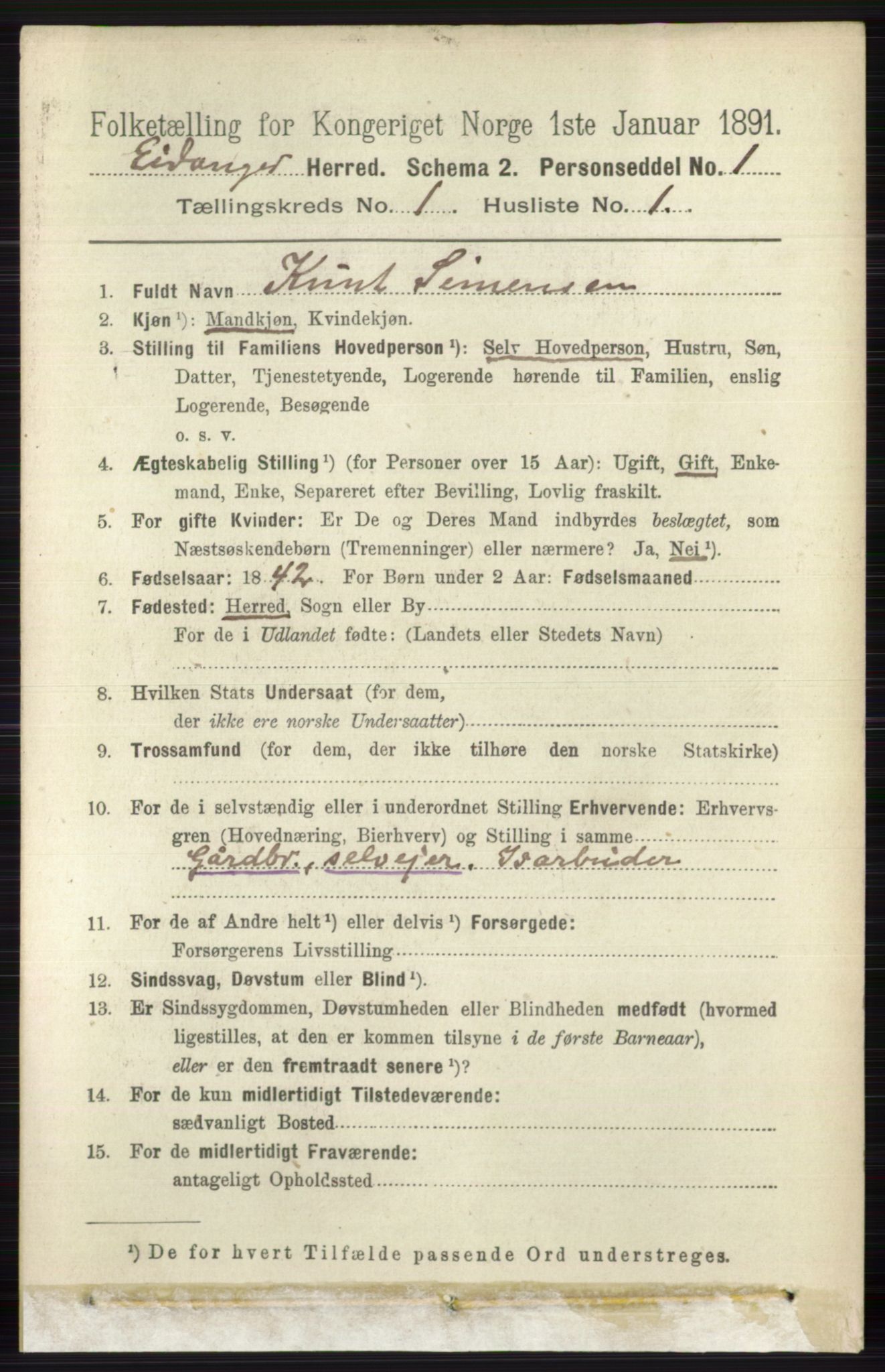 RA, 1891 census for 0813 Eidanger, 1891, p. 149