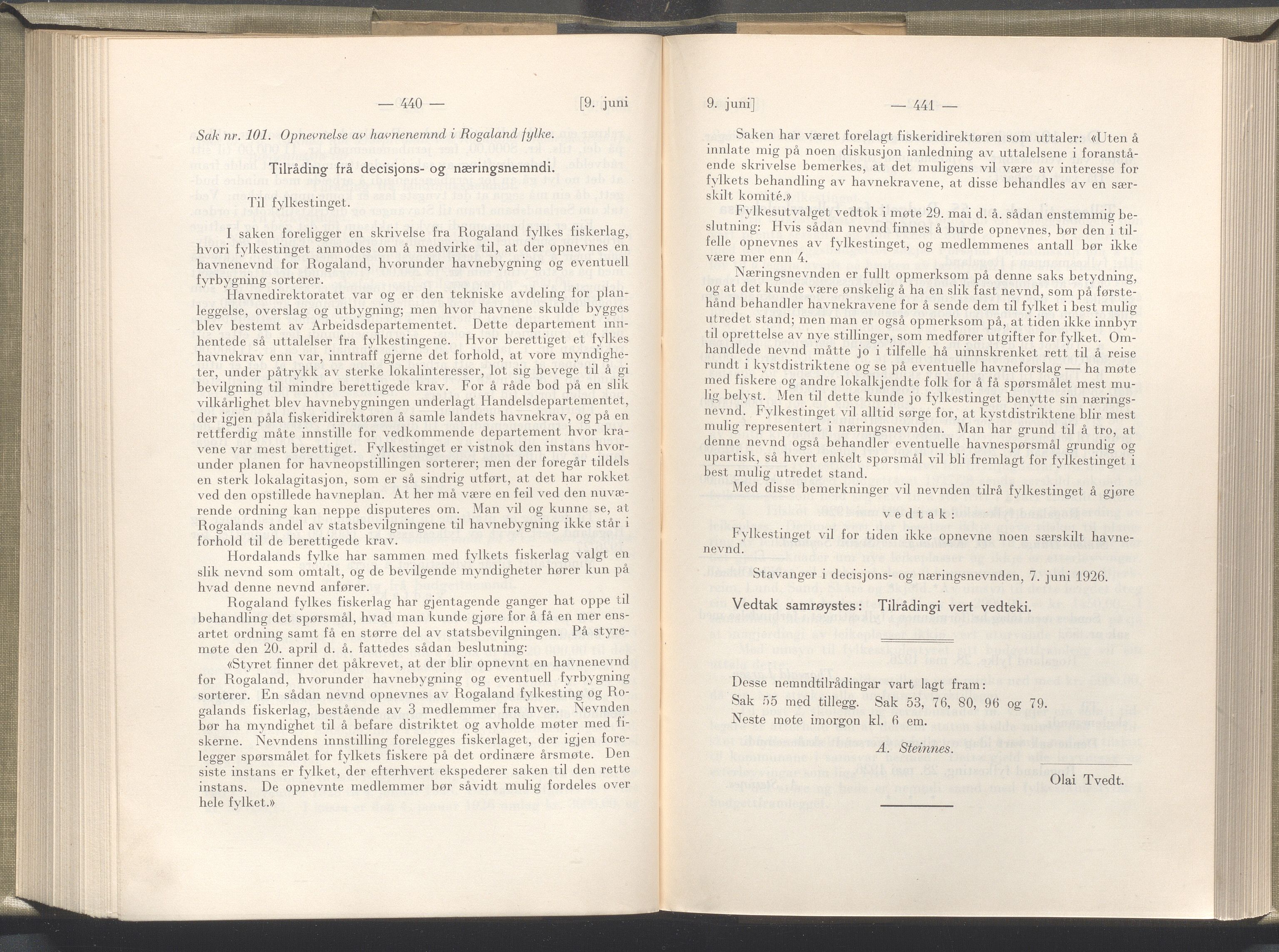 Rogaland fylkeskommune - Fylkesrådmannen , IKAR/A-900/A/Aa/Aaa/L0045: Møtebok , 1926, p. 440-441