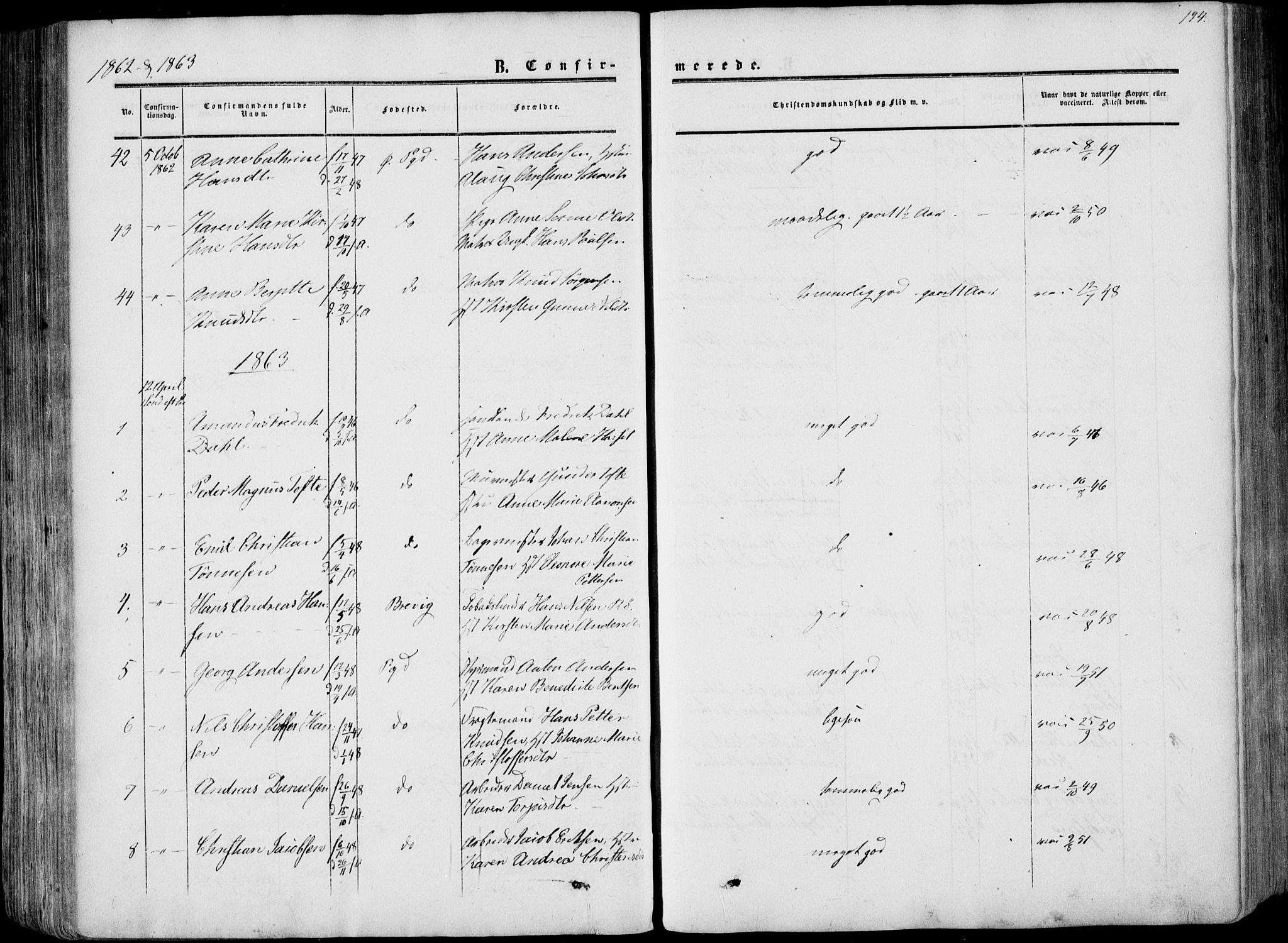 Porsgrunn kirkebøker , SAKO/A-104/F/Fa/L0007: Parish register (official) no. 7, 1858-1877, p. 194