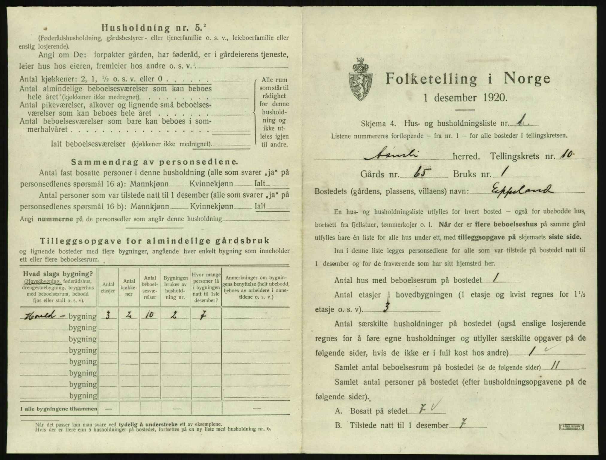 SAK, 1920 census for Åmli, 1920, p. 561