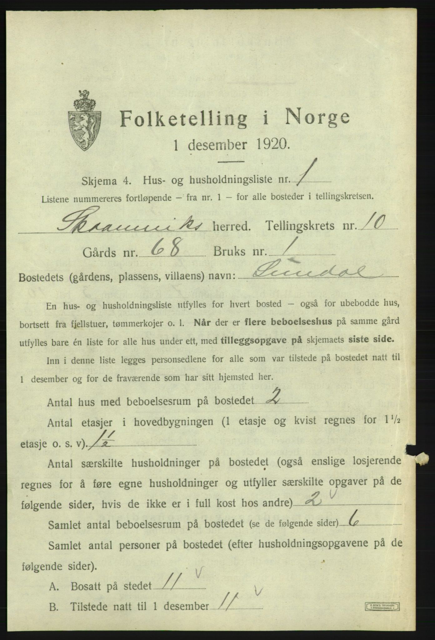SAB, 1920 census for Skånevik, 1920, p. 1162