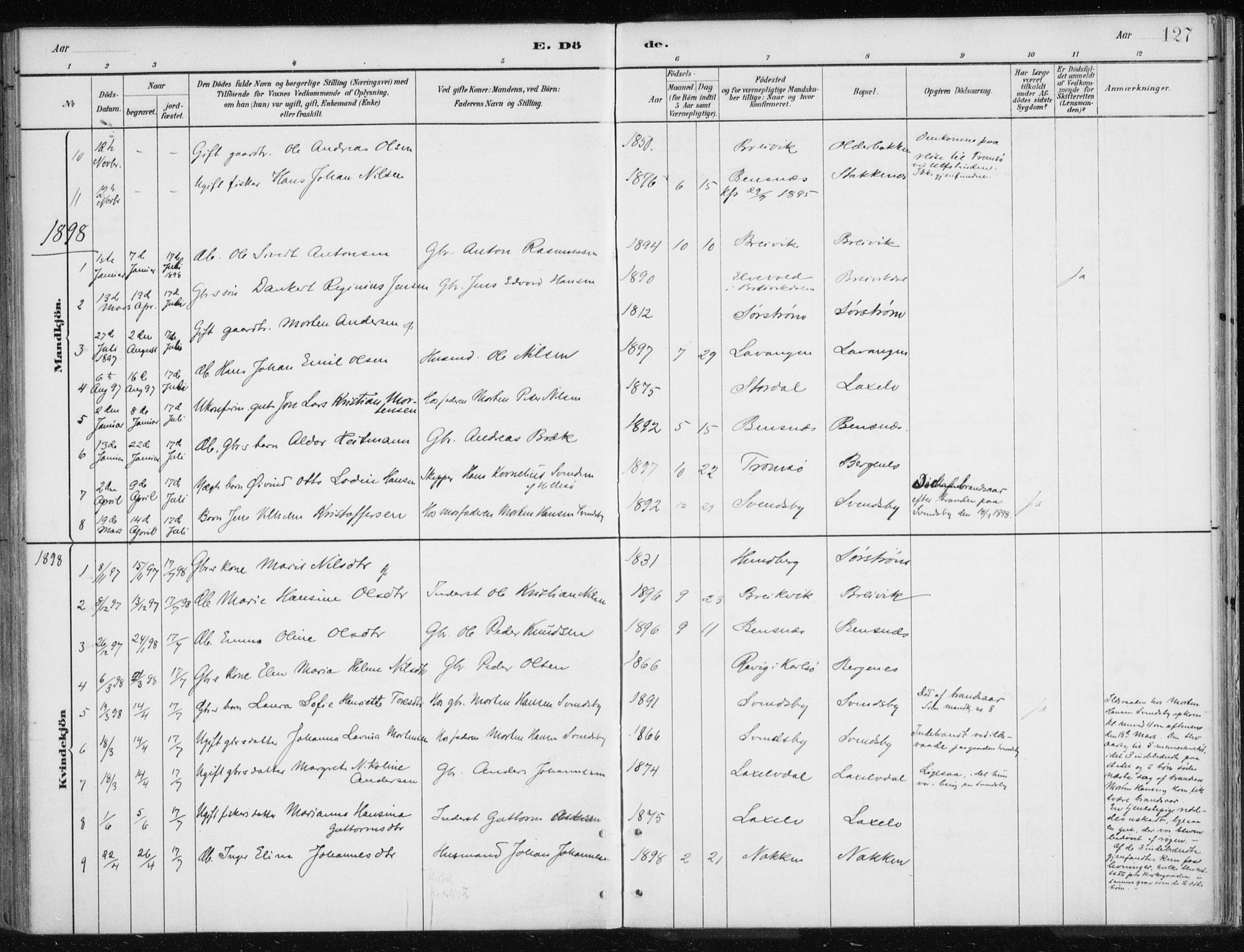 Lyngen sokneprestembete, AV/SATØ-S-1289/H/He/Hea/L0010kirke: Parish register (official) no. 10, 1883-1904, p. 127