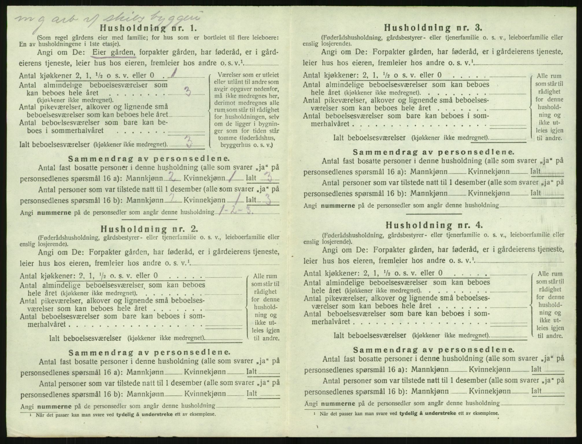 SAK, 1920 census for Fjære, 1920, p. 288