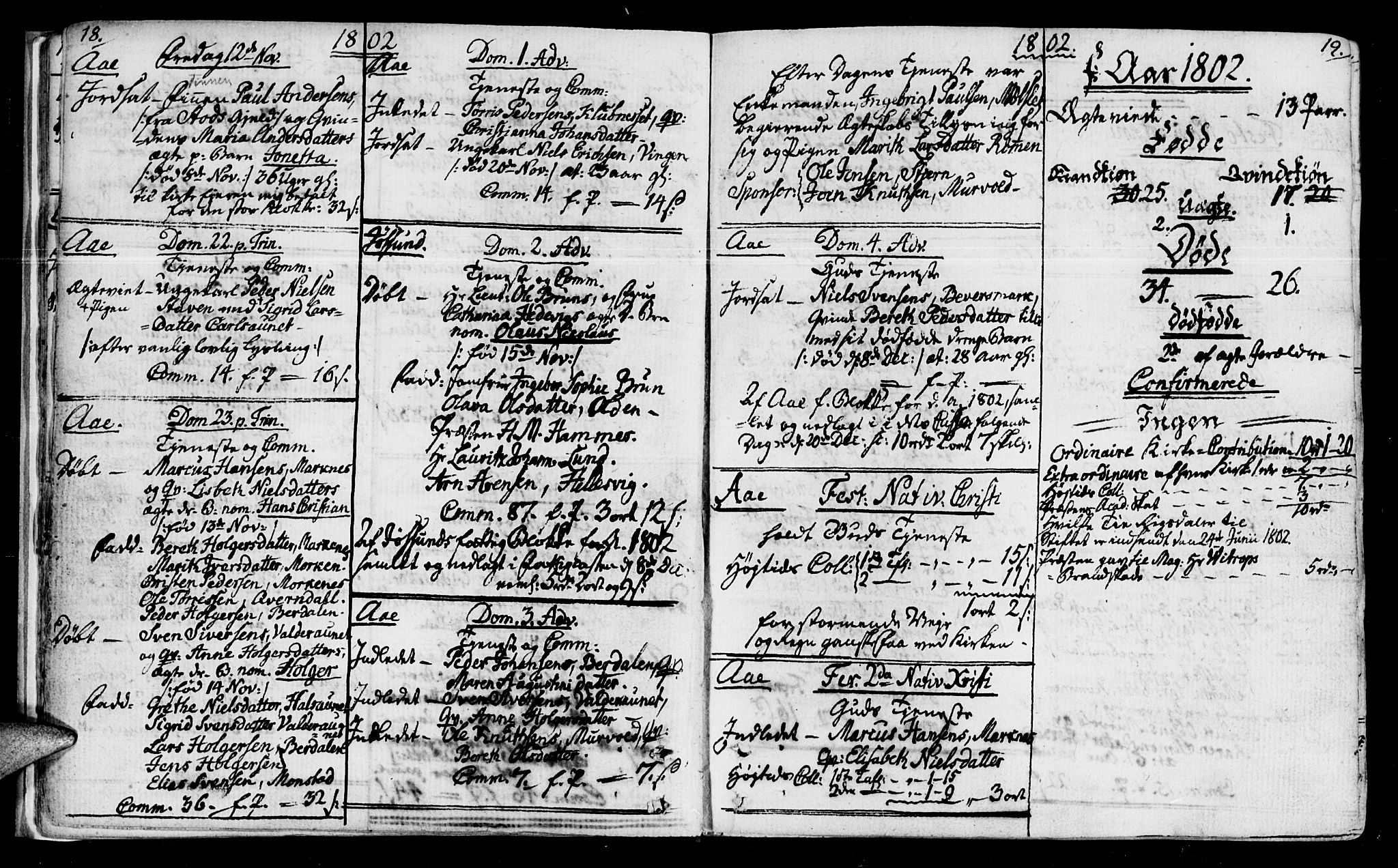 Ministerialprotokoller, klokkerbøker og fødselsregistre - Sør-Trøndelag, SAT/A-1456/655/L0674: Parish register (official) no. 655A03, 1802-1826, p. 18-19
