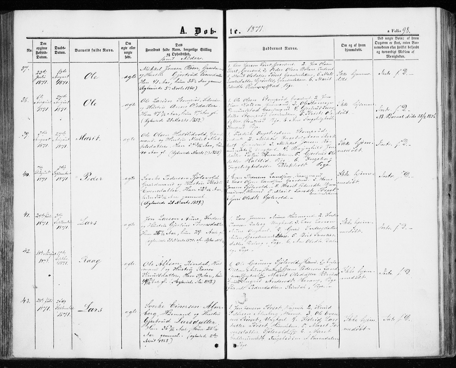 Ministerialprotokoller, klokkerbøker og fødselsregistre - Møre og Romsdal, AV/SAT-A-1454/598/L1067: Parish register (official) no. 598A01, 1858-1871, p. 98