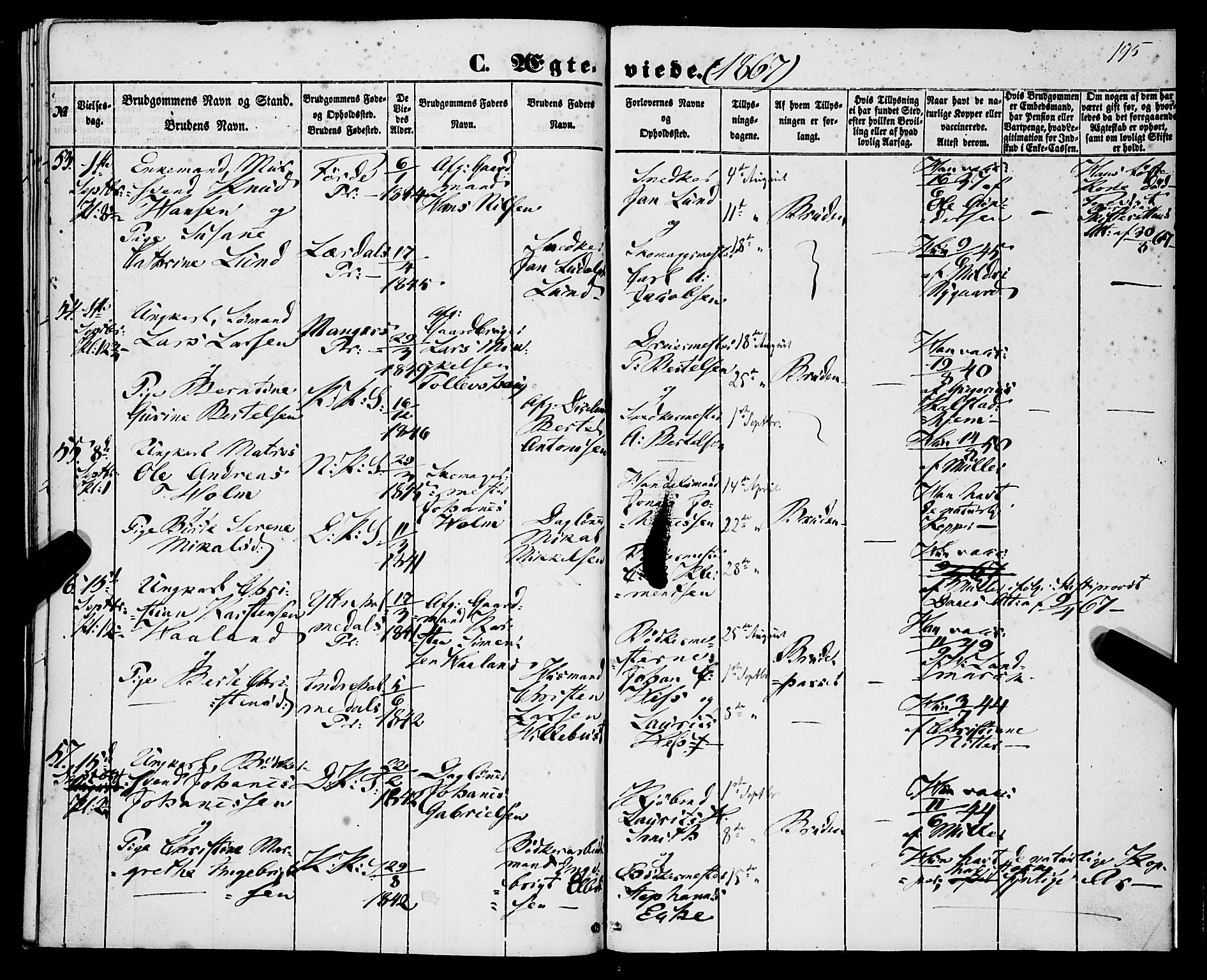 Korskirken sokneprestembete, AV/SAB-A-76101/H/Haa/L0035: Parish register (official) no. D 2, 1852-1867, p. 195