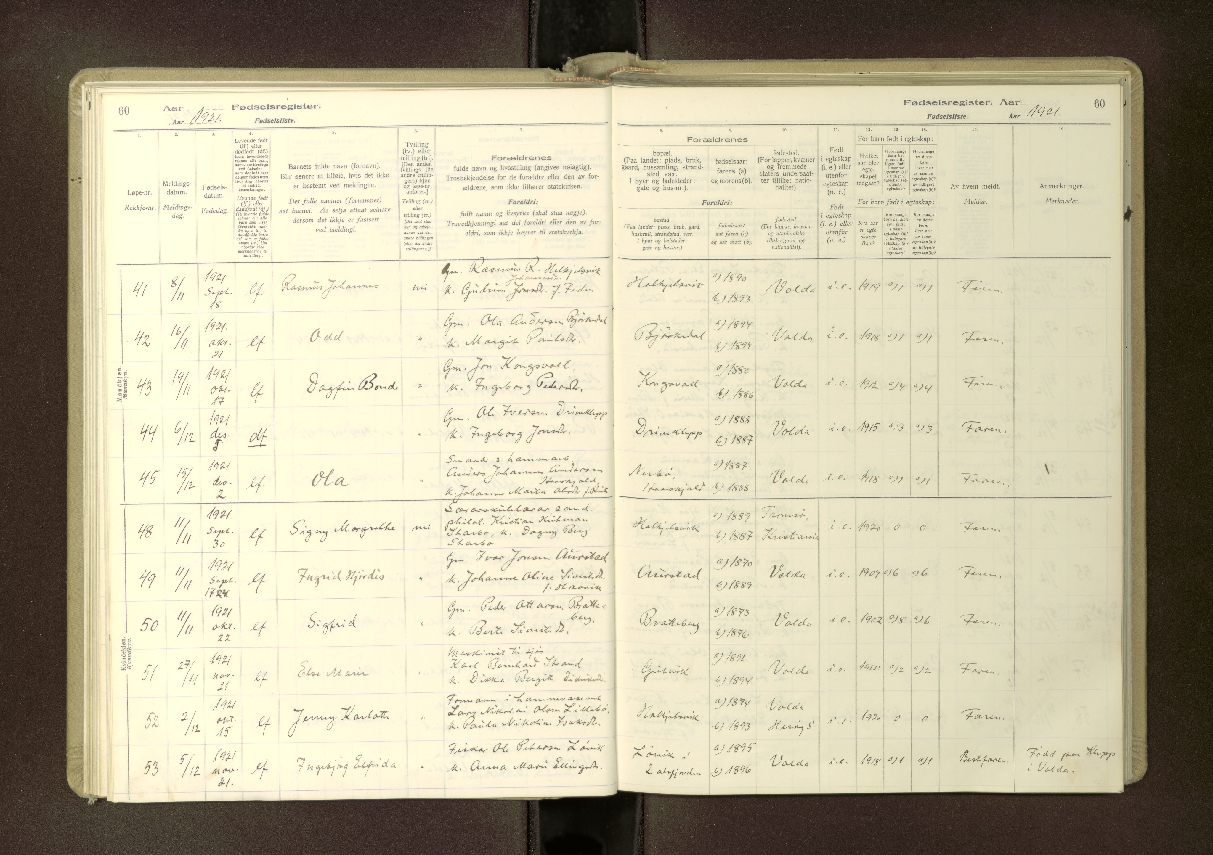 Ministerialprotokoller, klokkerbøker og fødselsregistre - Møre og Romsdal, AV/SAT-A-1454/511/L0165: Birth register no. 511---, 1916-1937, p. 60