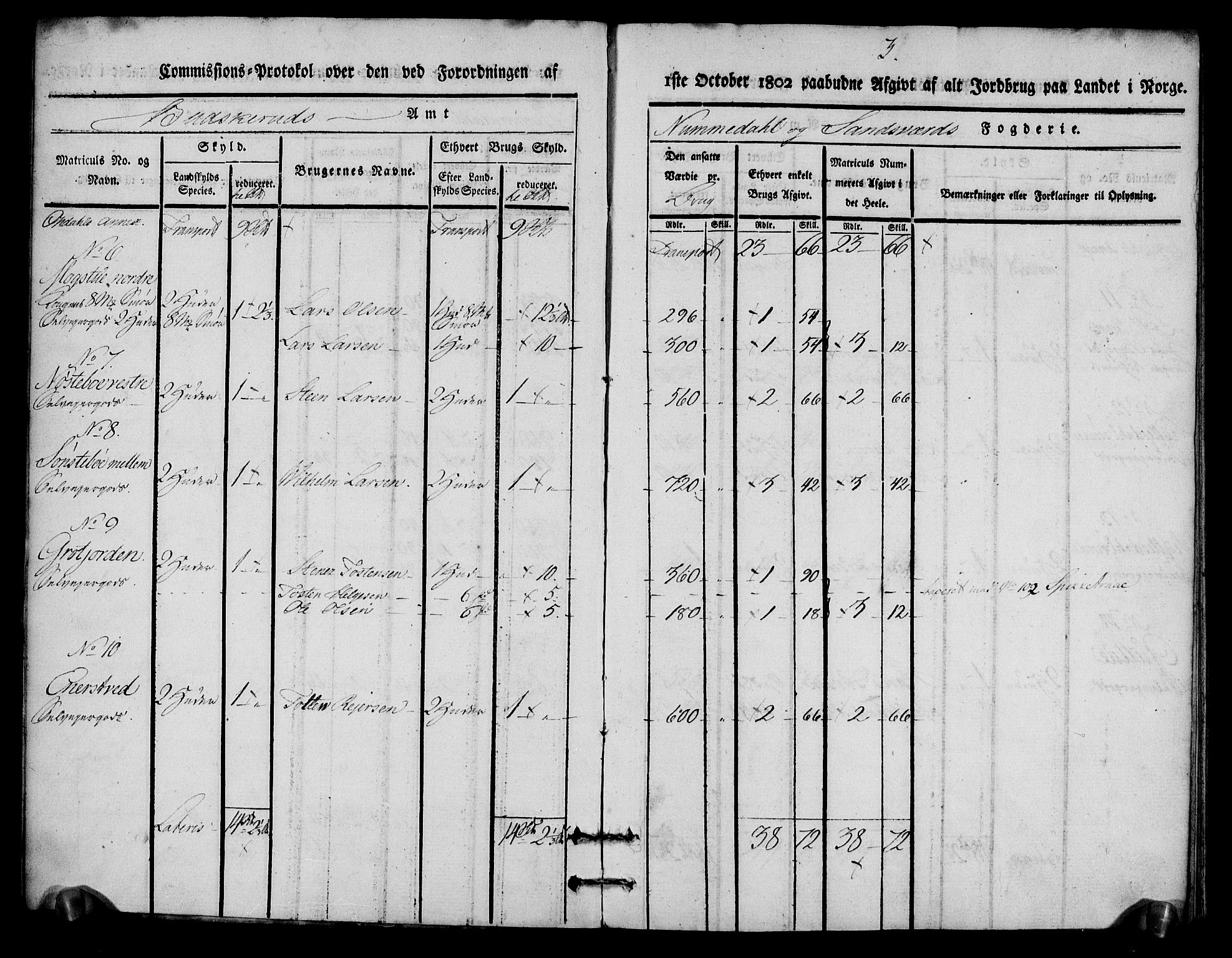 Rentekammeret inntil 1814, Realistisk ordnet avdeling, AV/RA-EA-4070/N/Ne/Nea/L0056b: Numedal og Sandsvær fogderi. Kommisjonsprotokoll over matrikulerte jordbruk i Uvdal og Nore annekser, 1803, p. 3