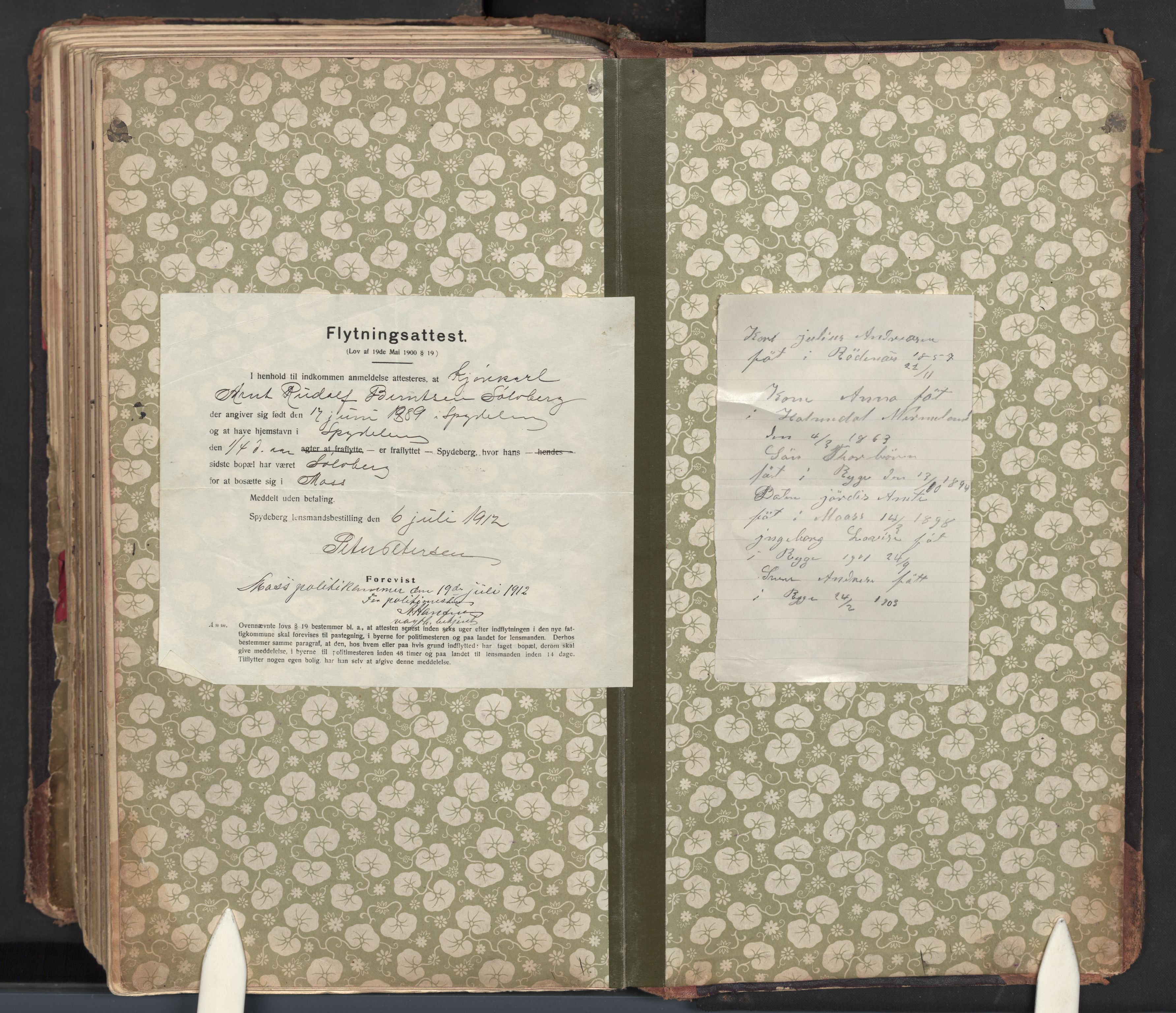 Moss folkeregister, SAO/A-10020/J/L0002: Inn- og utflyttede i Moss fattigkommune, 1905-1913