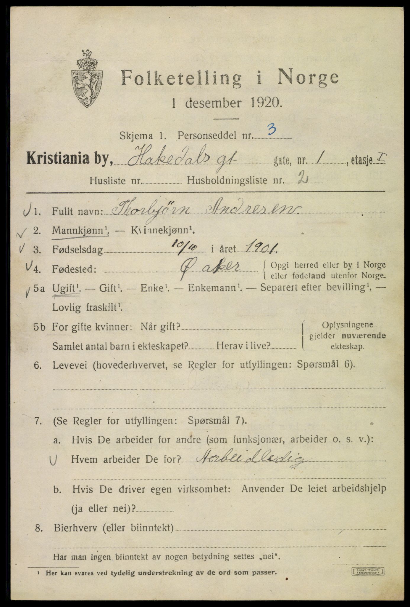 SAO, 1920 census for Kristiania, 1920, p. 266925