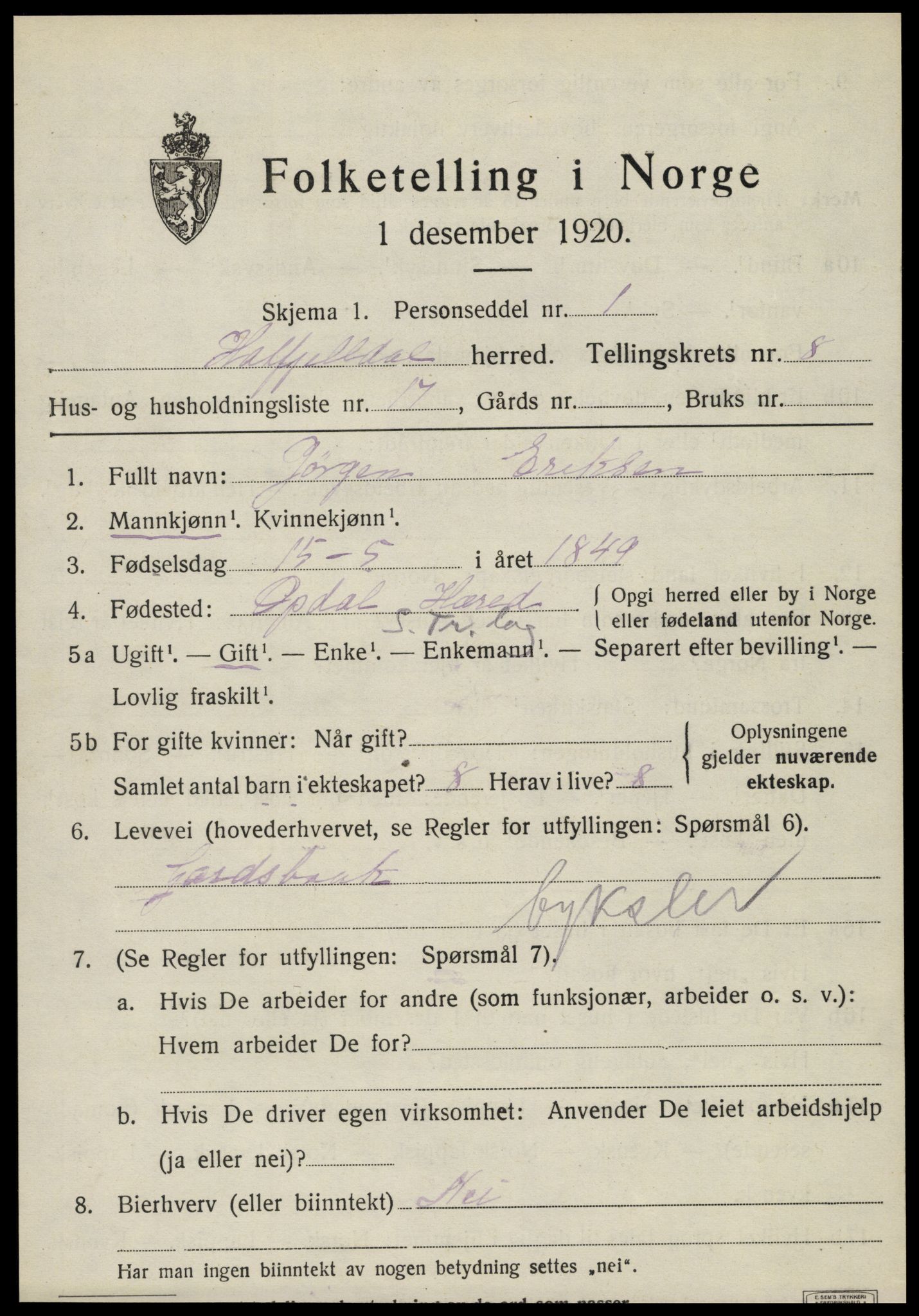 SAT, 1920 census for Hattfjelldal, 1920, p. 2110