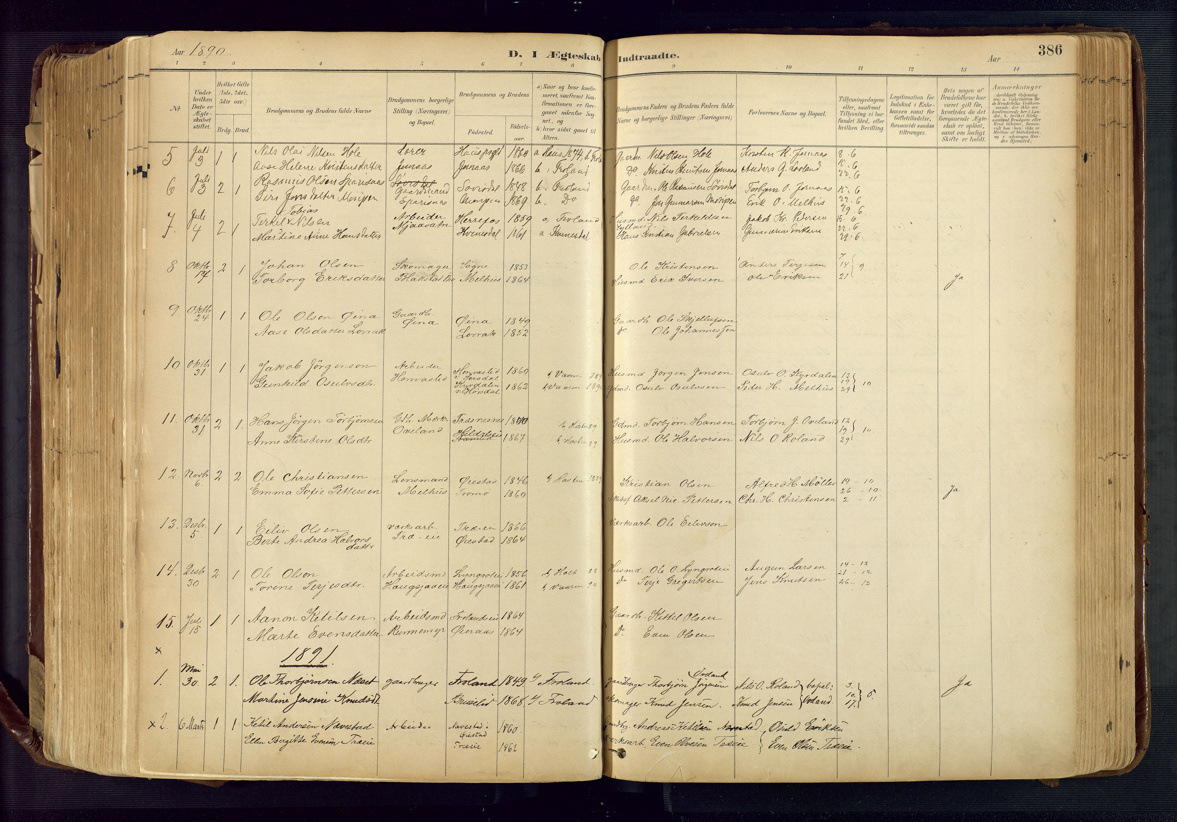 Froland sokneprestkontor, SAK/1111-0013/F/Fa/L0005: Parish register (official) no. A 5, 1882-1921, p. 386