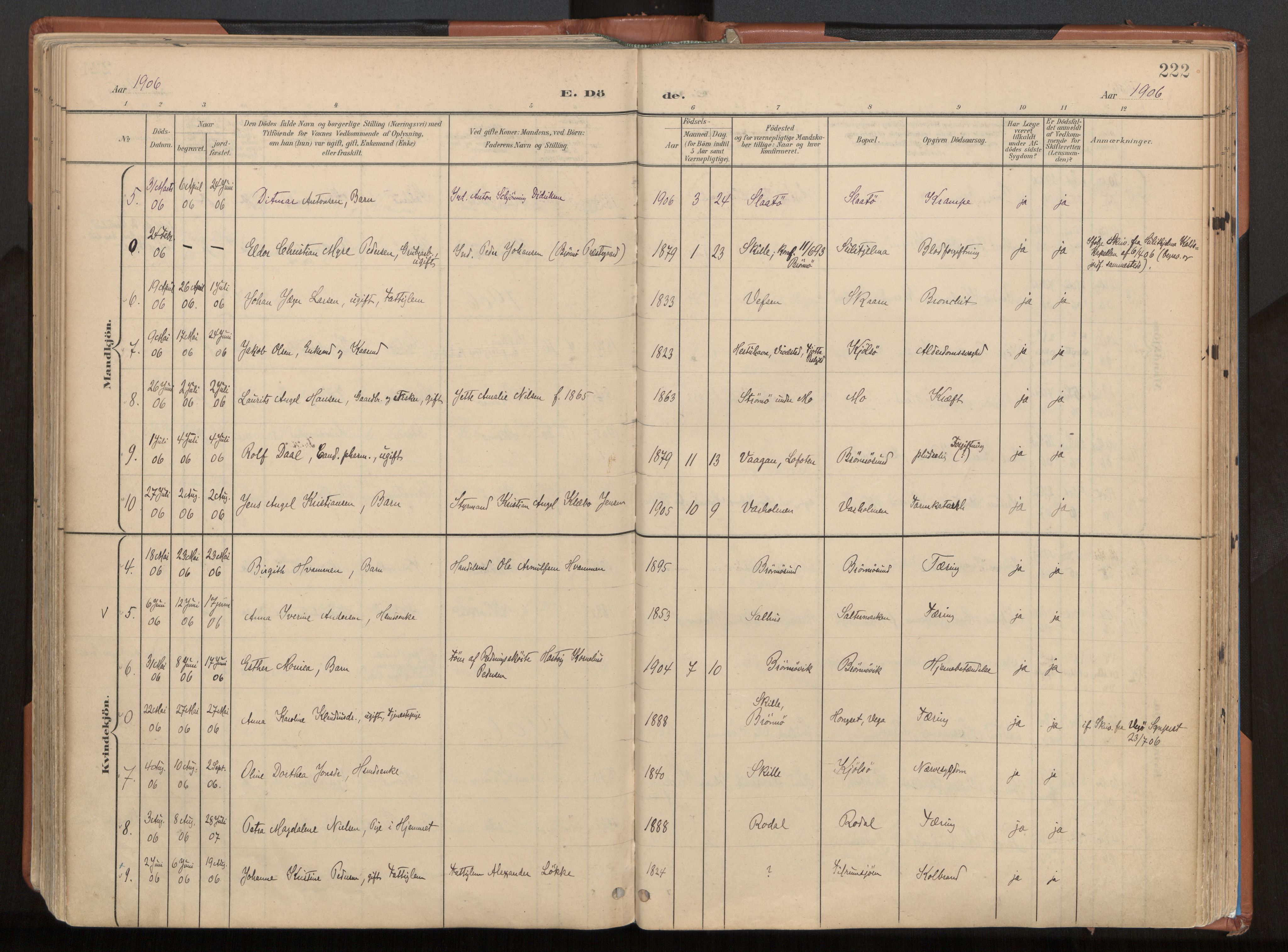 Ministerialprotokoller, klokkerbøker og fødselsregistre - Nordland, SAT/A-1459/813/L0201: Parish register (official) no. 813A11, 1901-1918, p. 222