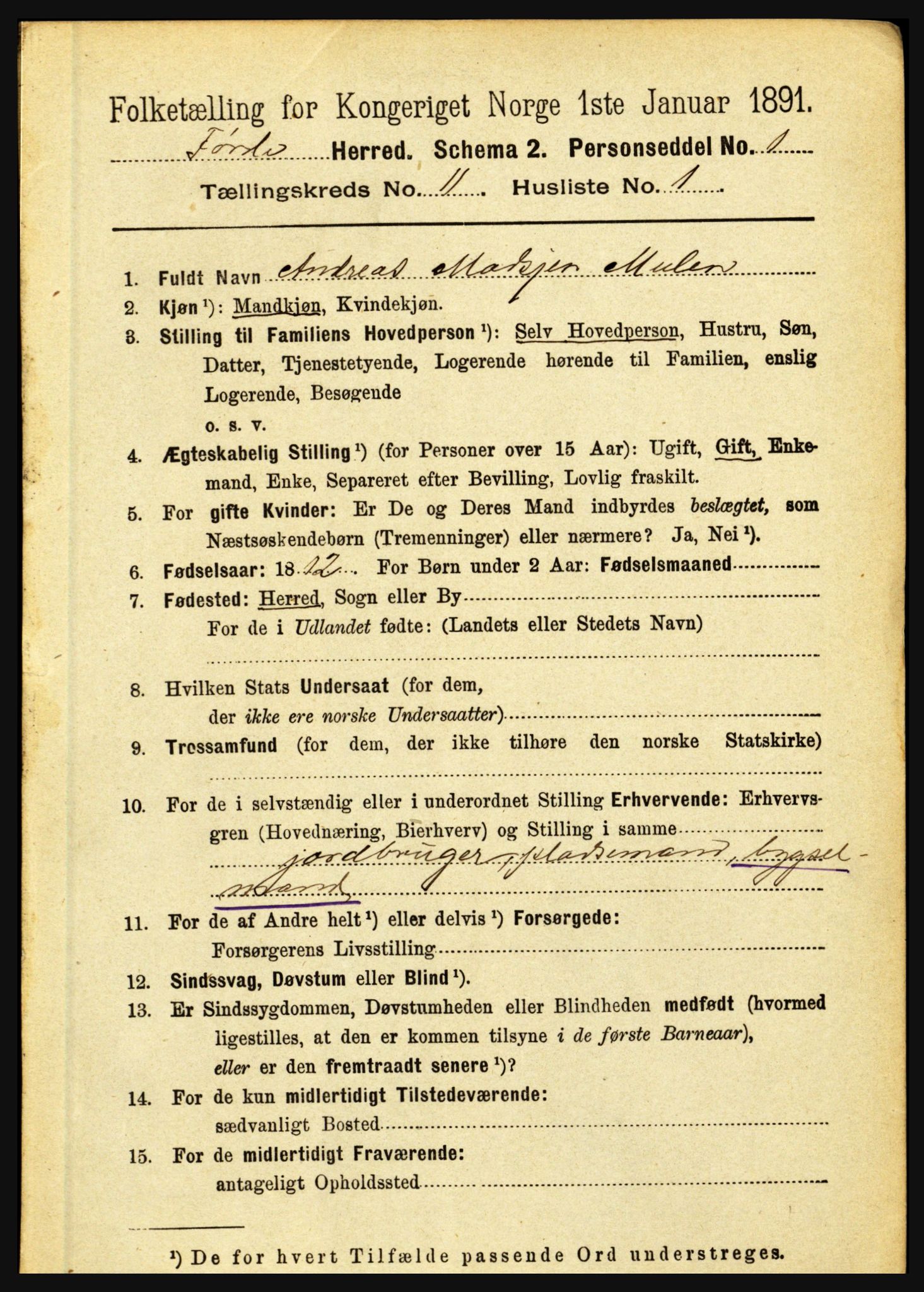 RA, 1891 census for 1432 Førde, 1891, p. 4007