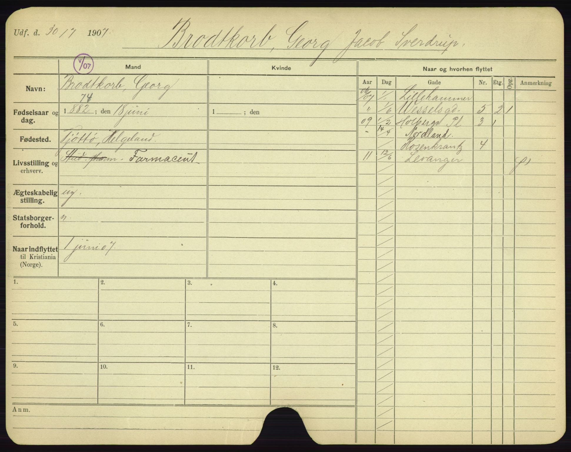 Oslo folkeregister, Registerkort, AV/SAO-A-11715/F/Fa/Fac/L0002: Menn, 1906-1914, p. 303a