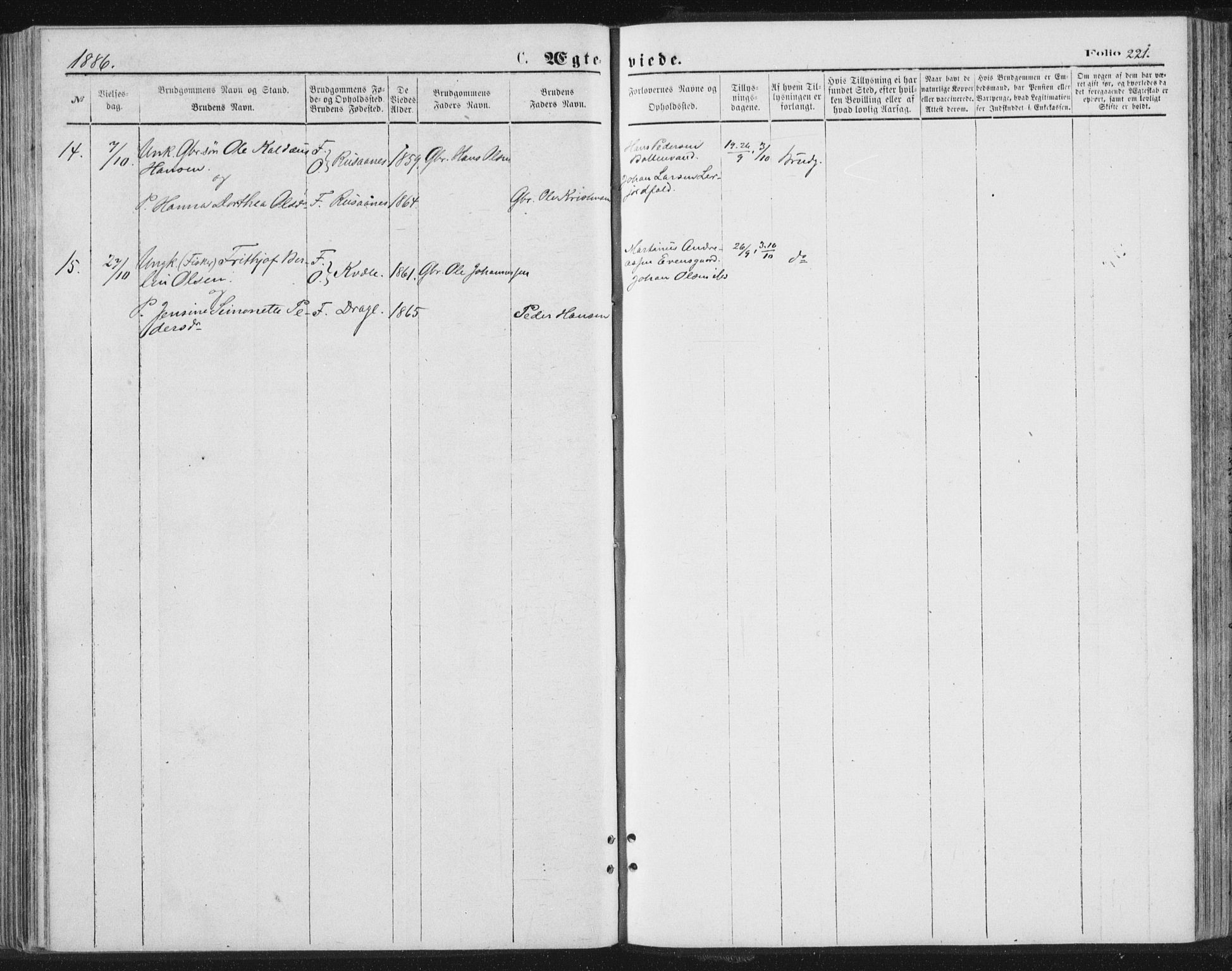 Ministerialprotokoller, klokkerbøker og fødselsregistre - Nordland, AV/SAT-A-1459/847/L0668: Parish register (official) no. 847A08, 1872-1886, p. 221