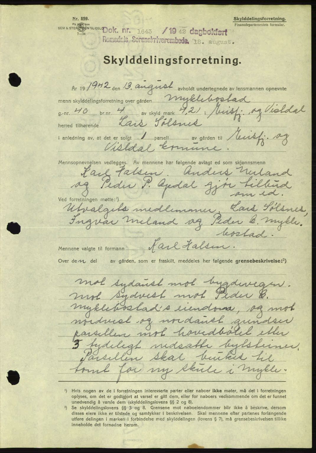 Romsdal sorenskriveri, AV/SAT-A-4149/1/2/2C: Mortgage book no. A12, 1942-1942, Diary no: : 1643/1942