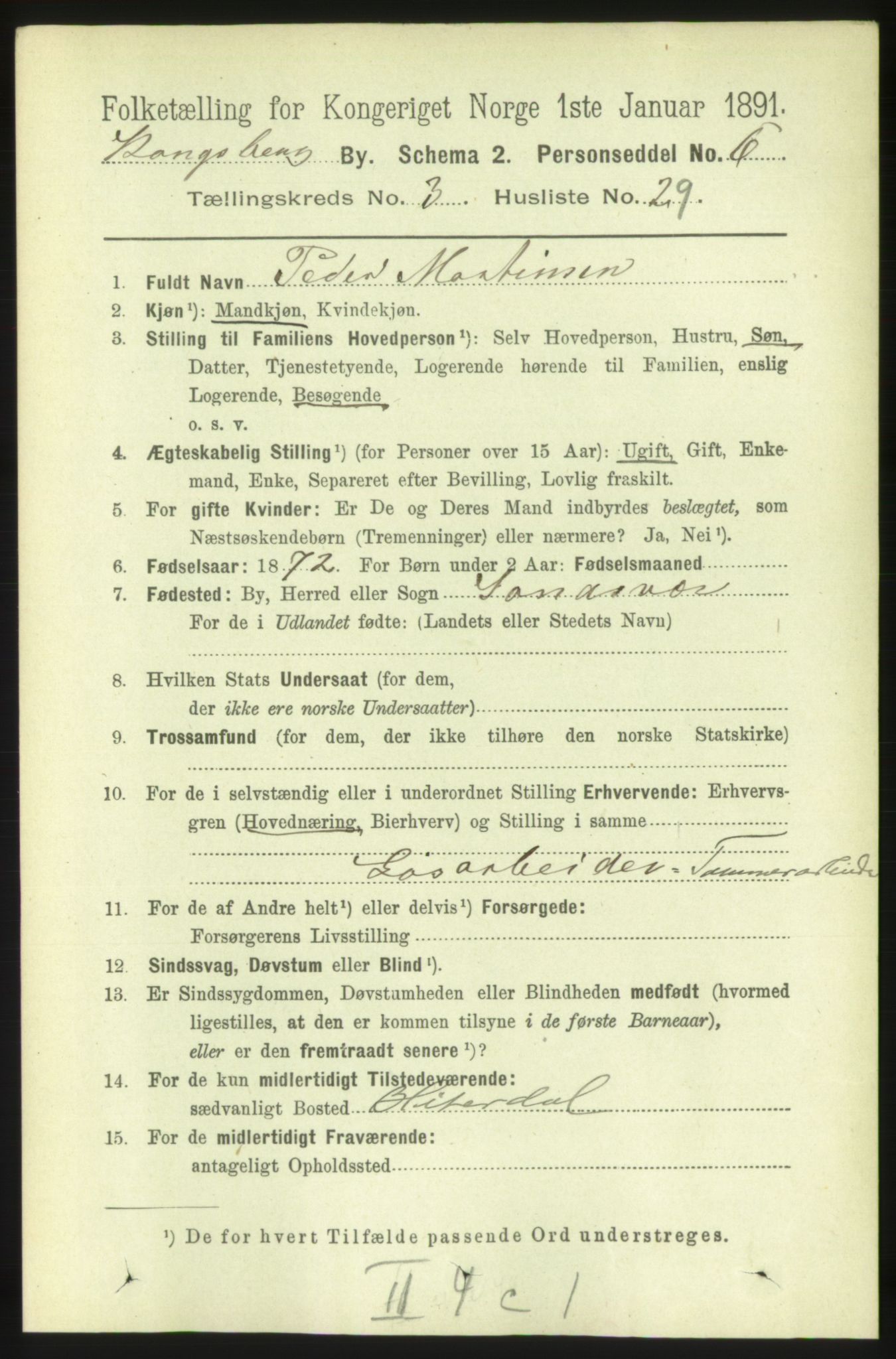 RA, 1891 census for 0604 Kongsberg, 1891, p. 3028