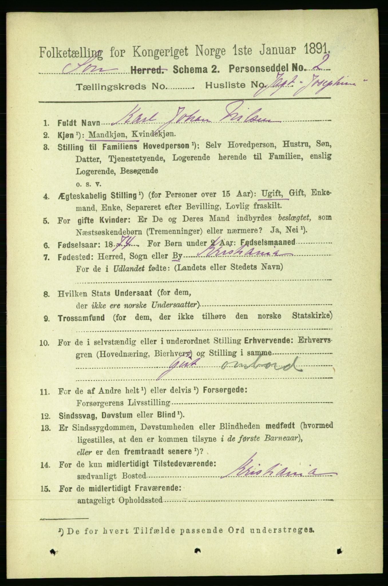 RA, 1891 census for 0201 Son, 1891, p. 835