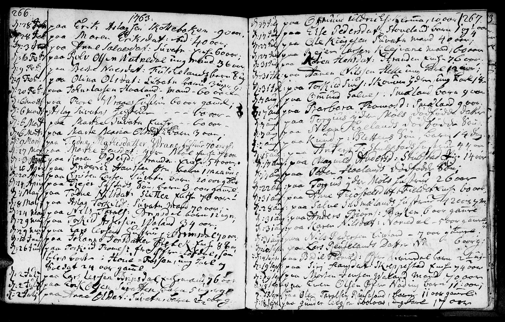 Holum sokneprestkontor, SAK/1111-0022/F/Fa/Faa/L0002: Parish register (official) no. A 2, 1756-1780, p. 266-267