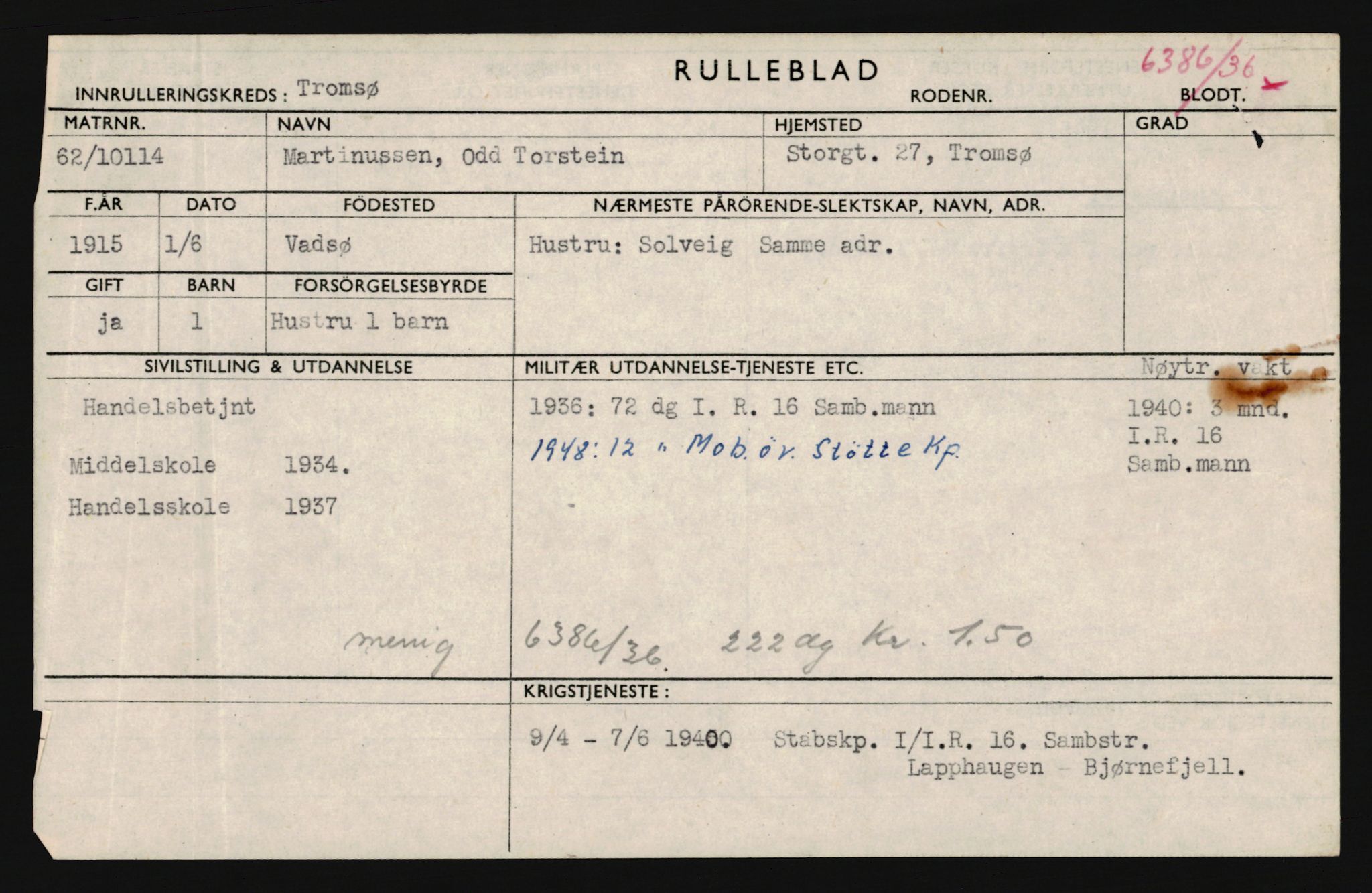 Forsvaret, Troms infanteriregiment nr. 16, AV/RA-RAFA-3146/P/Pa/L0020: Rulleblad for regimentets menige mannskaper, årsklasse 1936, 1936, p. 857