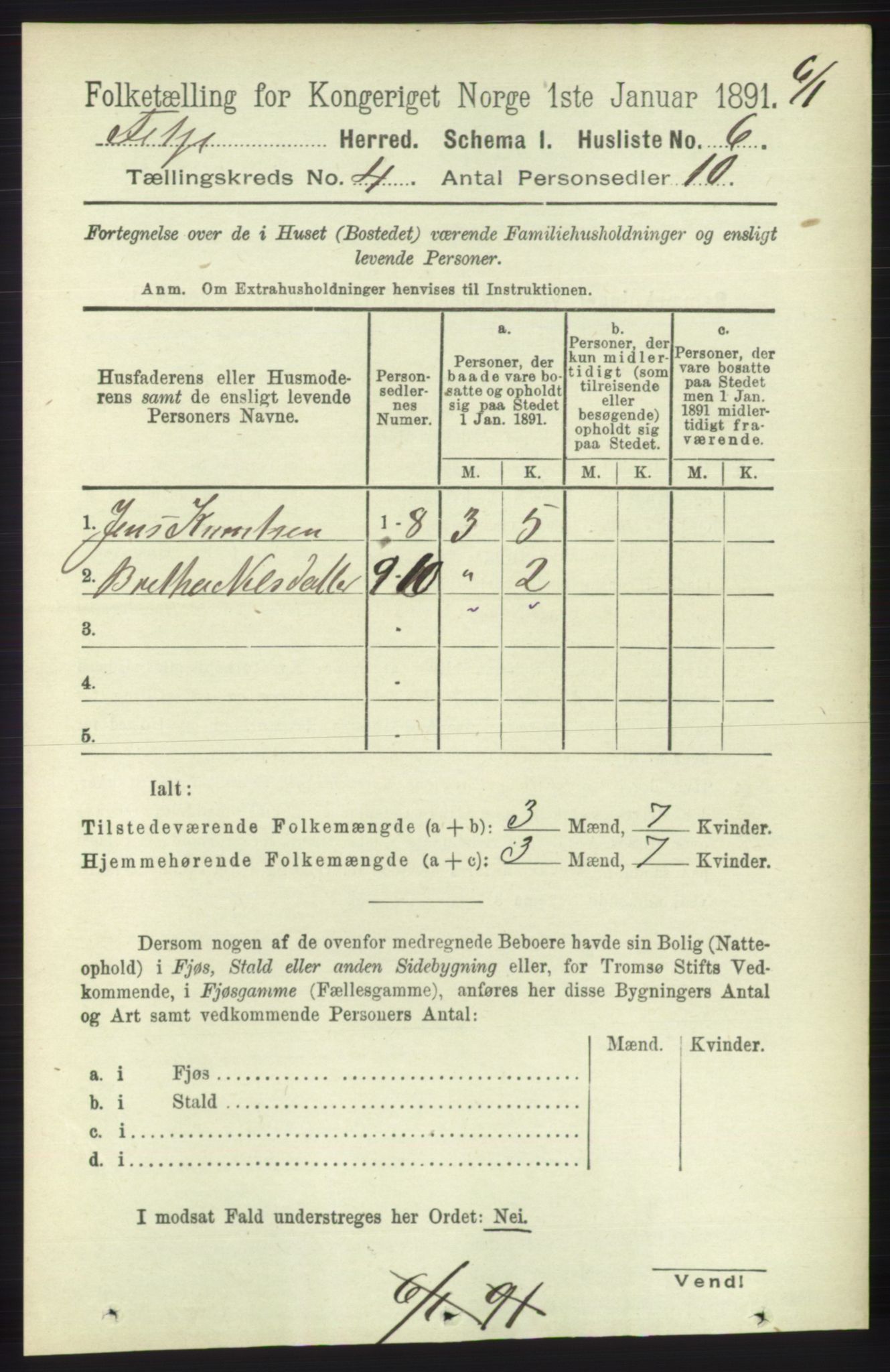 RA, 1891 census for 1222 Fitjar, 1891, p. 1294