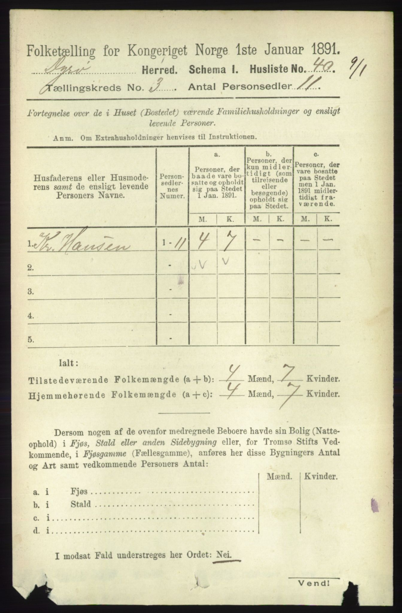 RA, 1891 census for 1926 Dyrøy, 1891, p. 1144