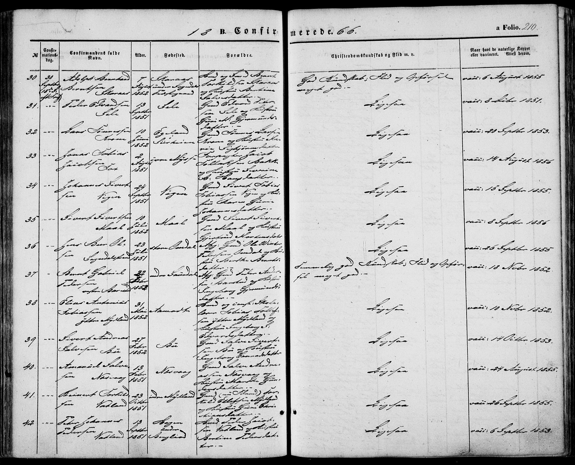 Sokndal sokneprestkontor, AV/SAST-A-101808: Parish register (official) no. A 9, 1857-1874, p. 210