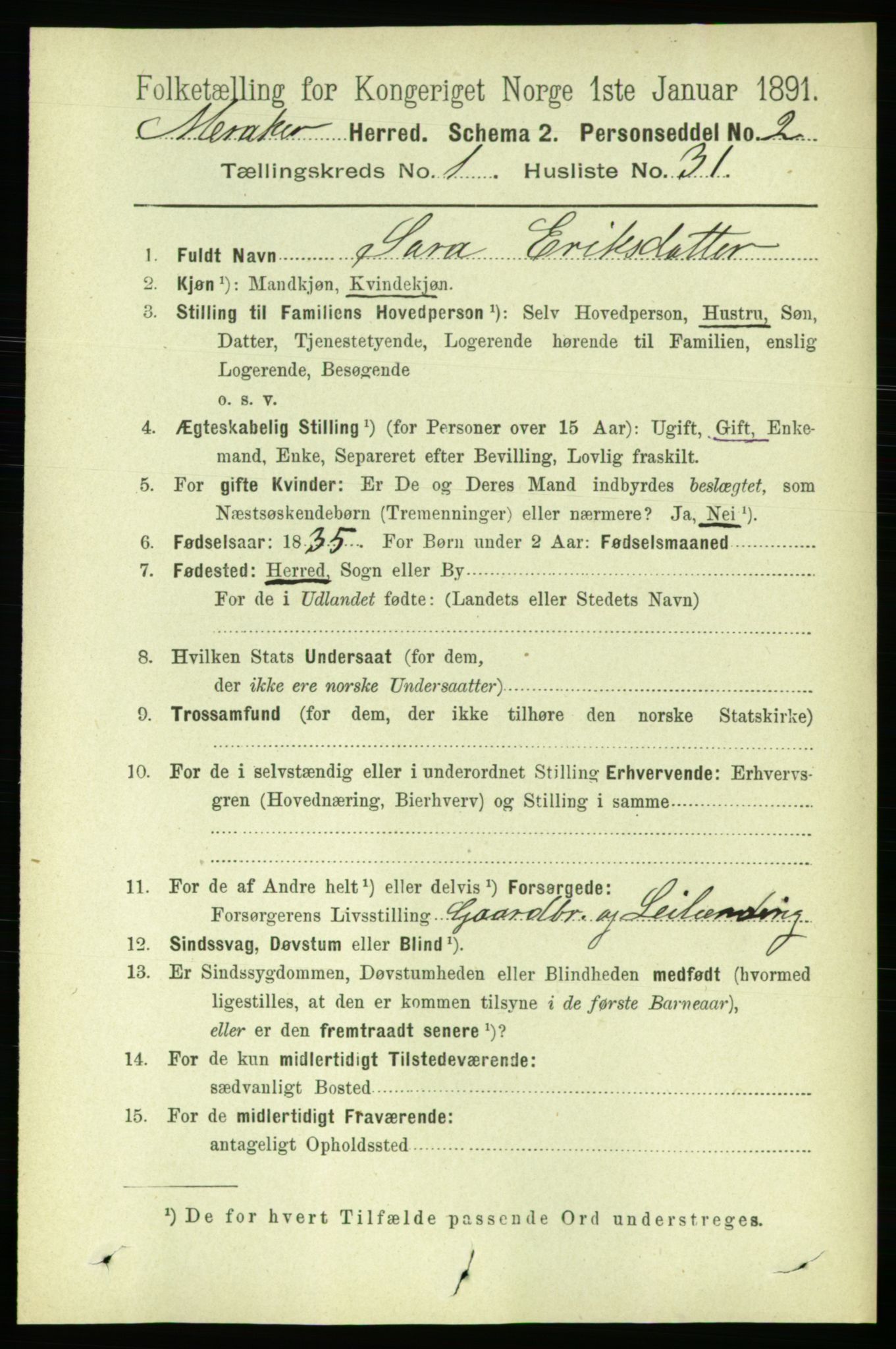 RA, 1891 census for 1711 Meråker, 1891, p. 306