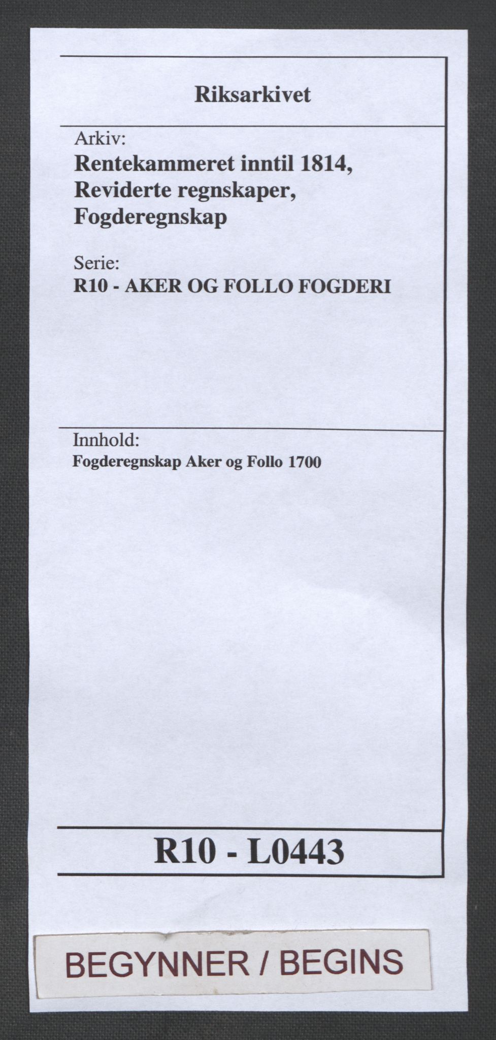 Rentekammeret inntil 1814, Reviderte regnskaper, Fogderegnskap, AV/RA-EA-4092/R10/L0443: Fogderegnskap Aker og Follo, 1700, p. 1