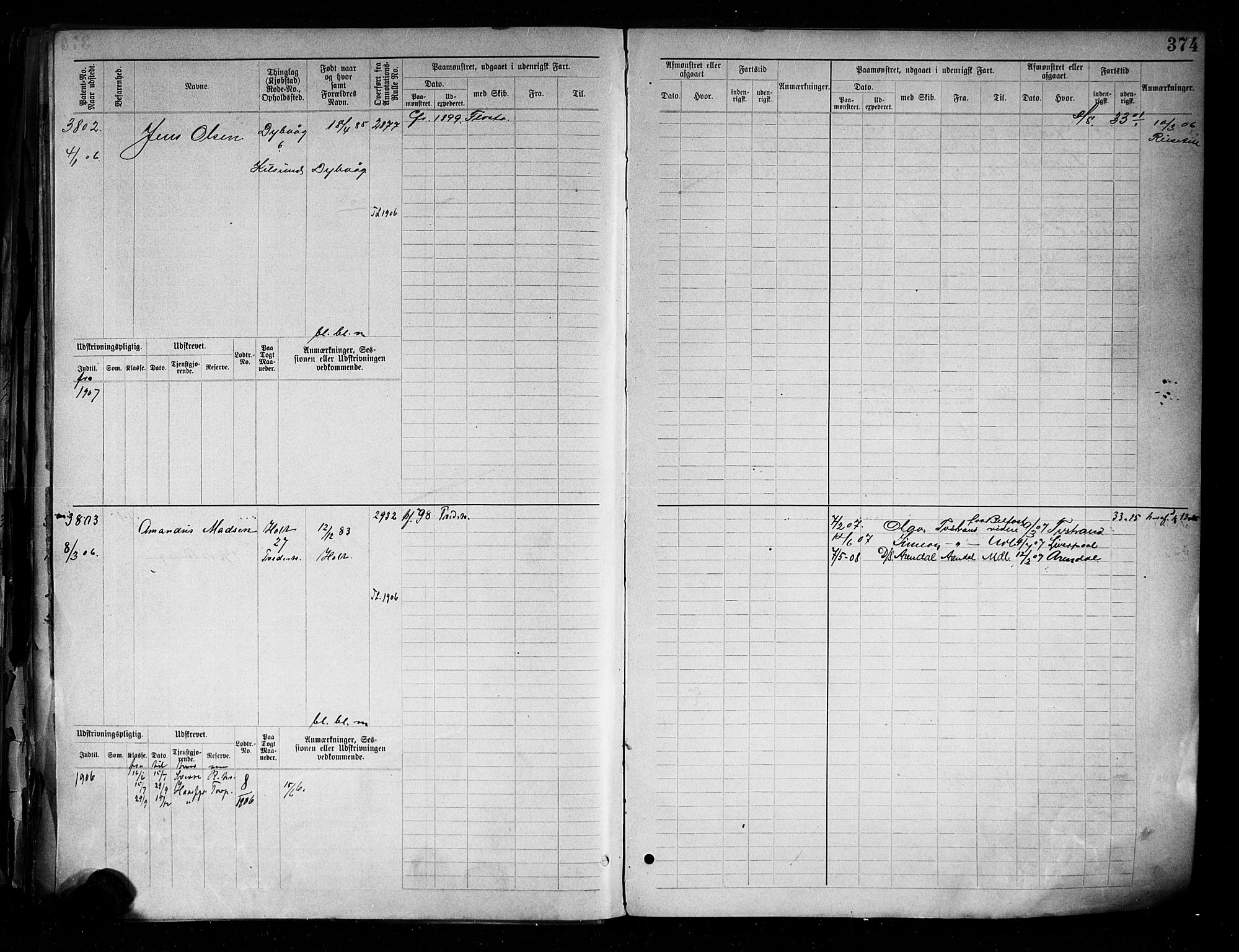 Tvedestrand mønstringskrets, AV/SAK-2031-0011/F/Fb/L0005: Hovedrulle A nr 3057-3817, R-6, 1890-1920, p. 383