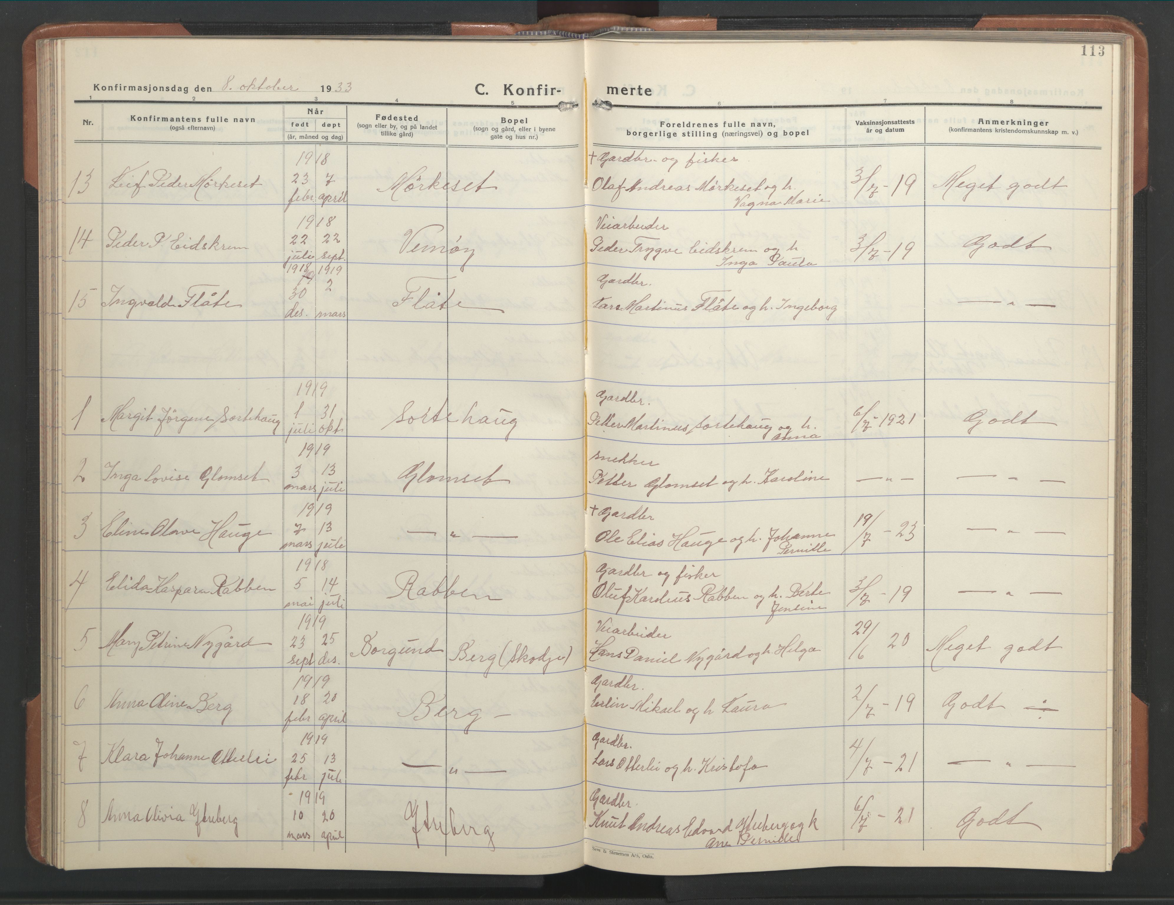 Ministerialprotokoller, klokkerbøker og fødselsregistre - Møre og Romsdal, AV/SAT-A-1454/524/L0367: Parish register (copy) no. 524C08, 1932-1951, p. 113