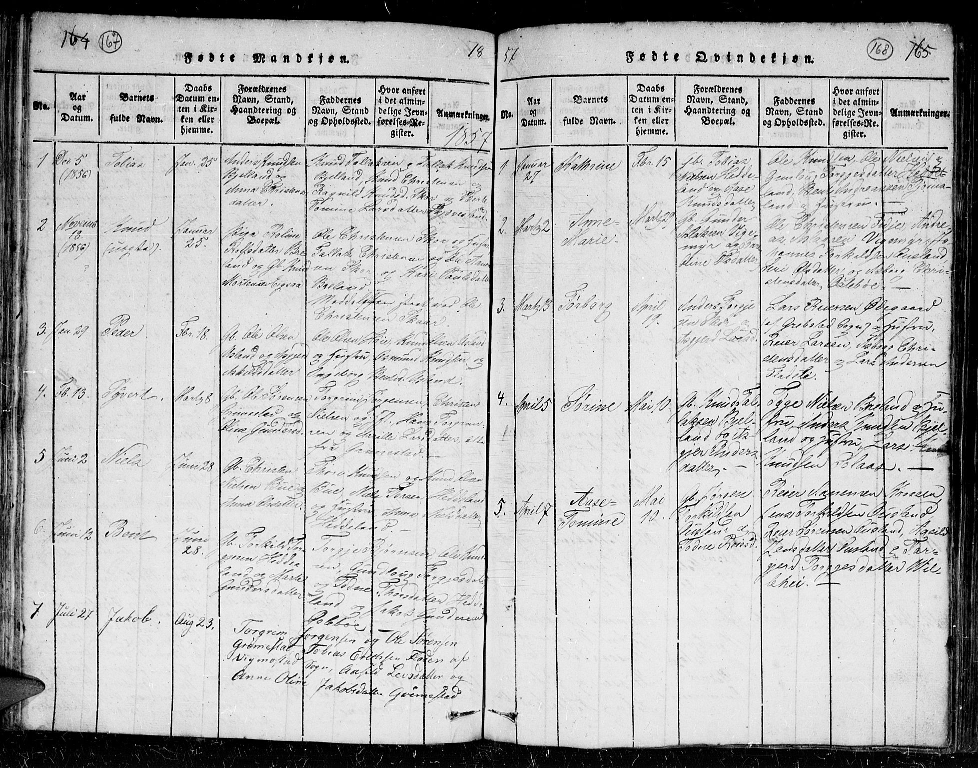 Holum sokneprestkontor, AV/SAK-1111-0022/F/Fb/Fbc/L0001: Parish register (copy) no. B 1, 1820-1859, p. 167-168