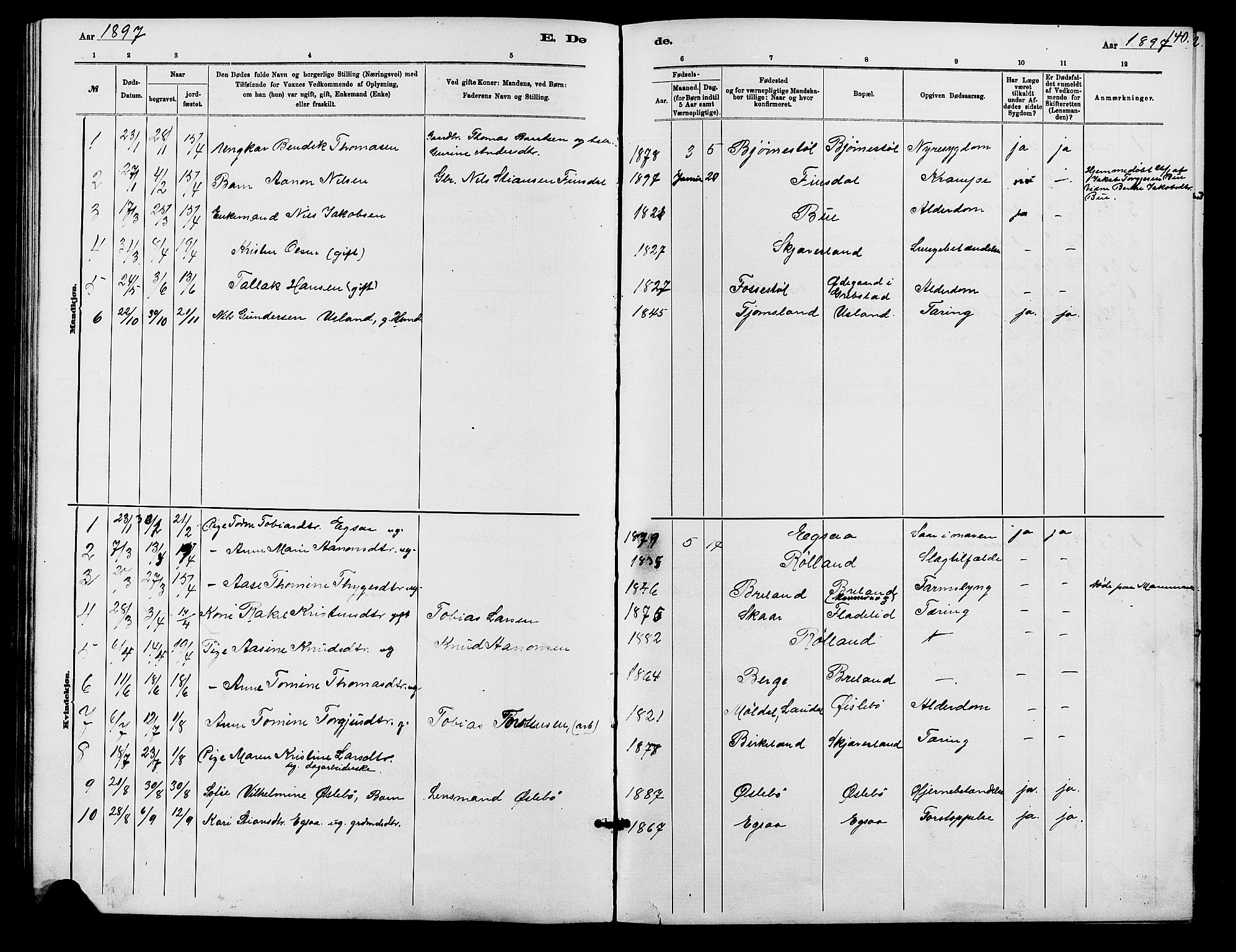 Holum sokneprestkontor, SAK/1111-0022/F/Fb/Fbc/L0003: Parish register (copy) no. B 3, 1882-1908, p. 140