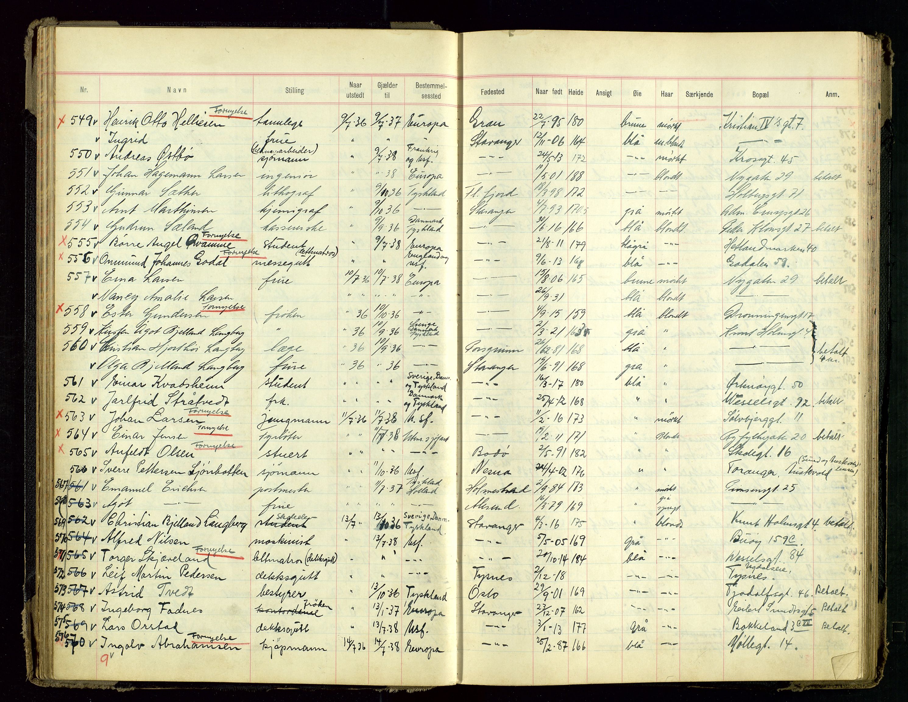 Stavanger politikammer, AV/SAST-A-100361/001/H/Hc/Hcd/Hcdb/L0001: "Passprotokoll", 1935-1939, p. 45