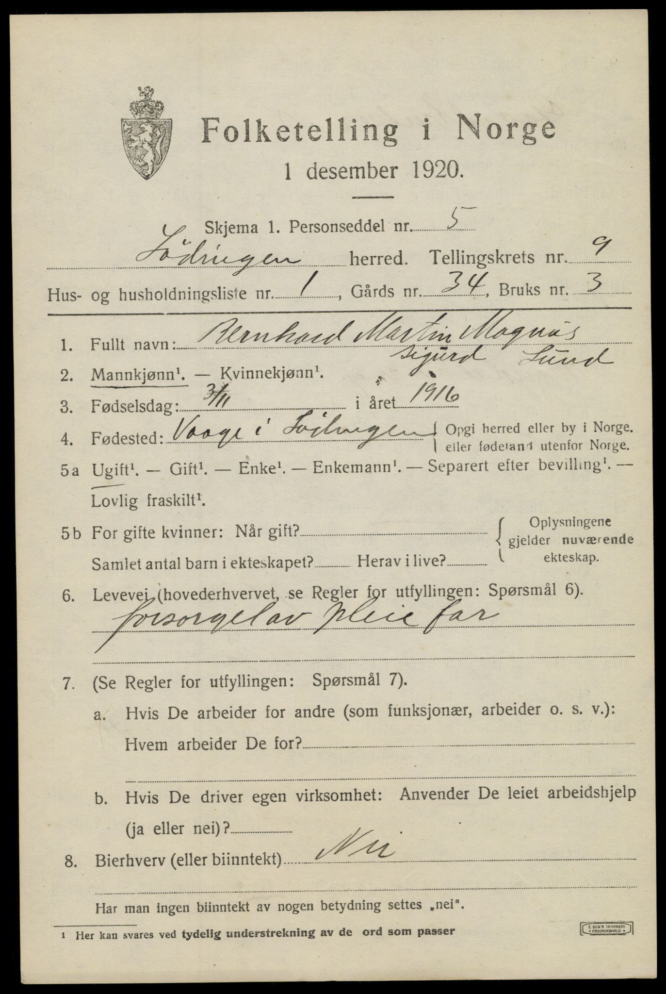 SAT, 1920 census for Lødingen, 1920, p. 5687