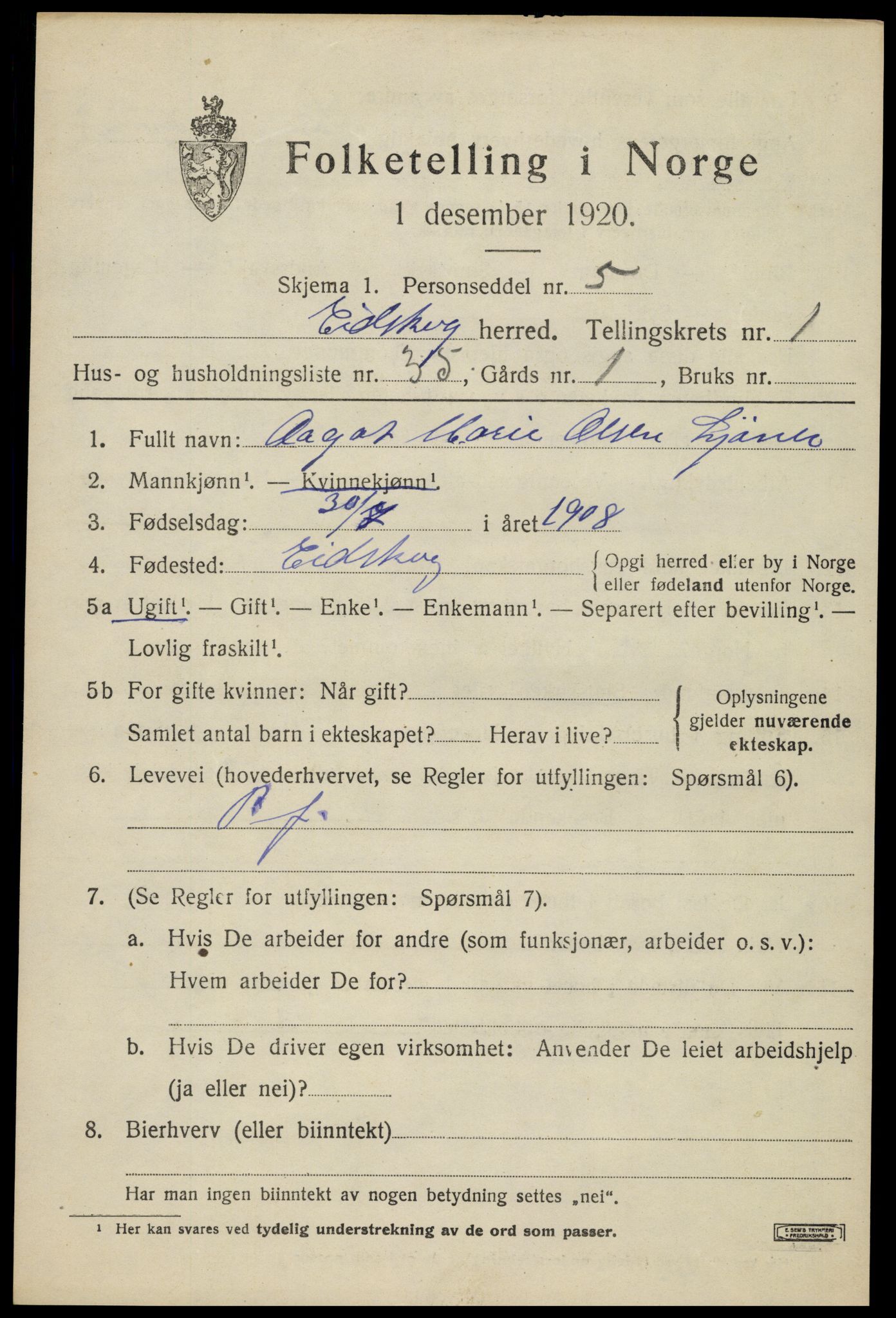 SAH, 1920 census for Eidskog, 1920, p. 2789