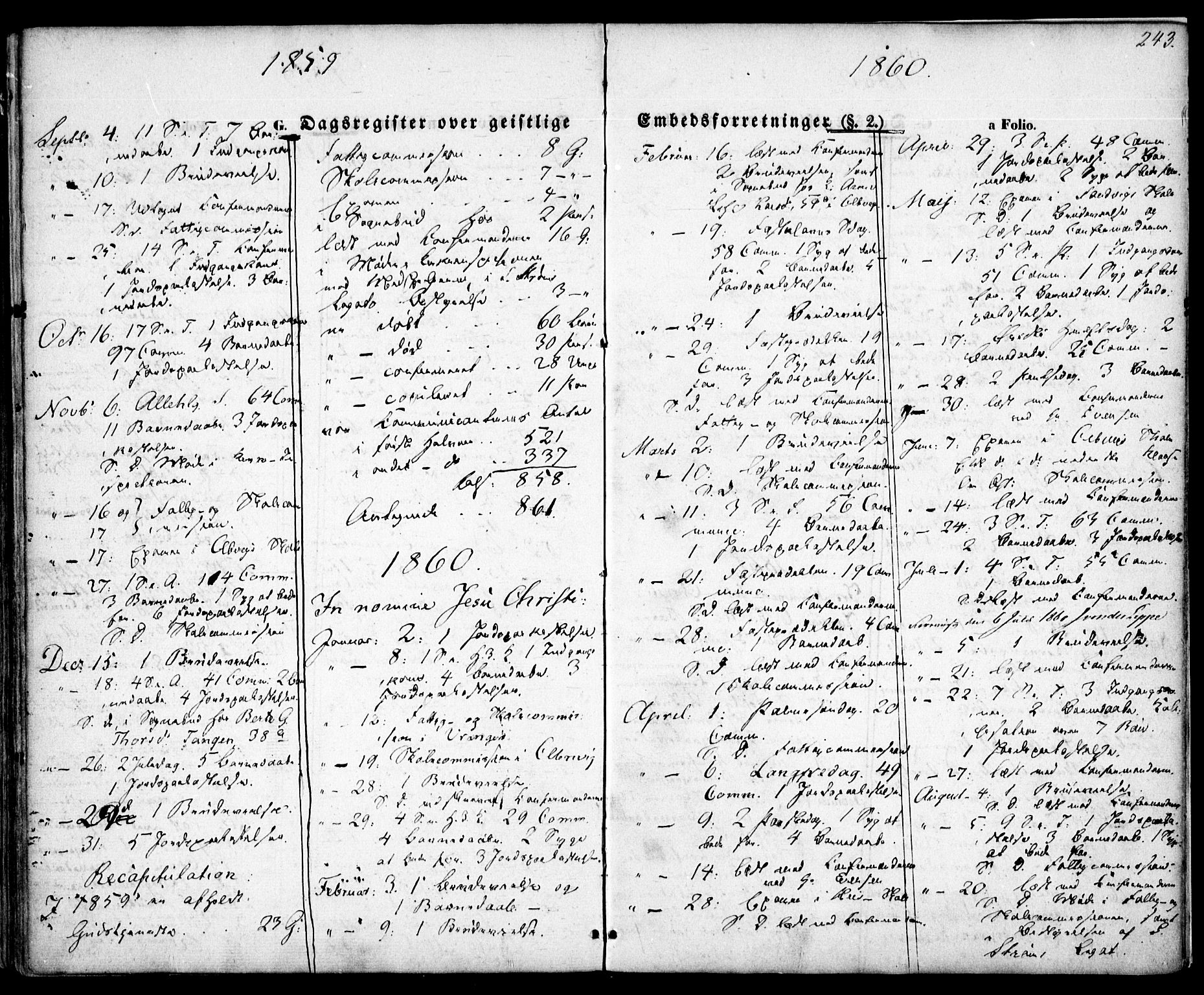 Hisøy sokneprestkontor, SAK/1111-0020/F/Fa/L0001: Parish register (official) no. A 1, 1849-1871, p. 243