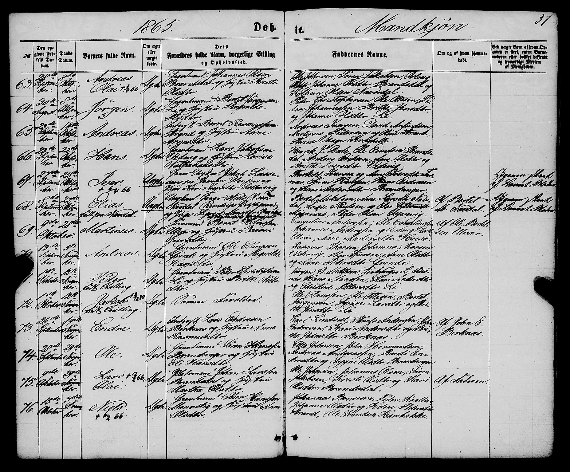 Gulen sokneprestembete, AV/SAB-A-80201/H/Haa/Haaa/L0022: Parish register (official) no. A 22, 1859-1869, p. 37